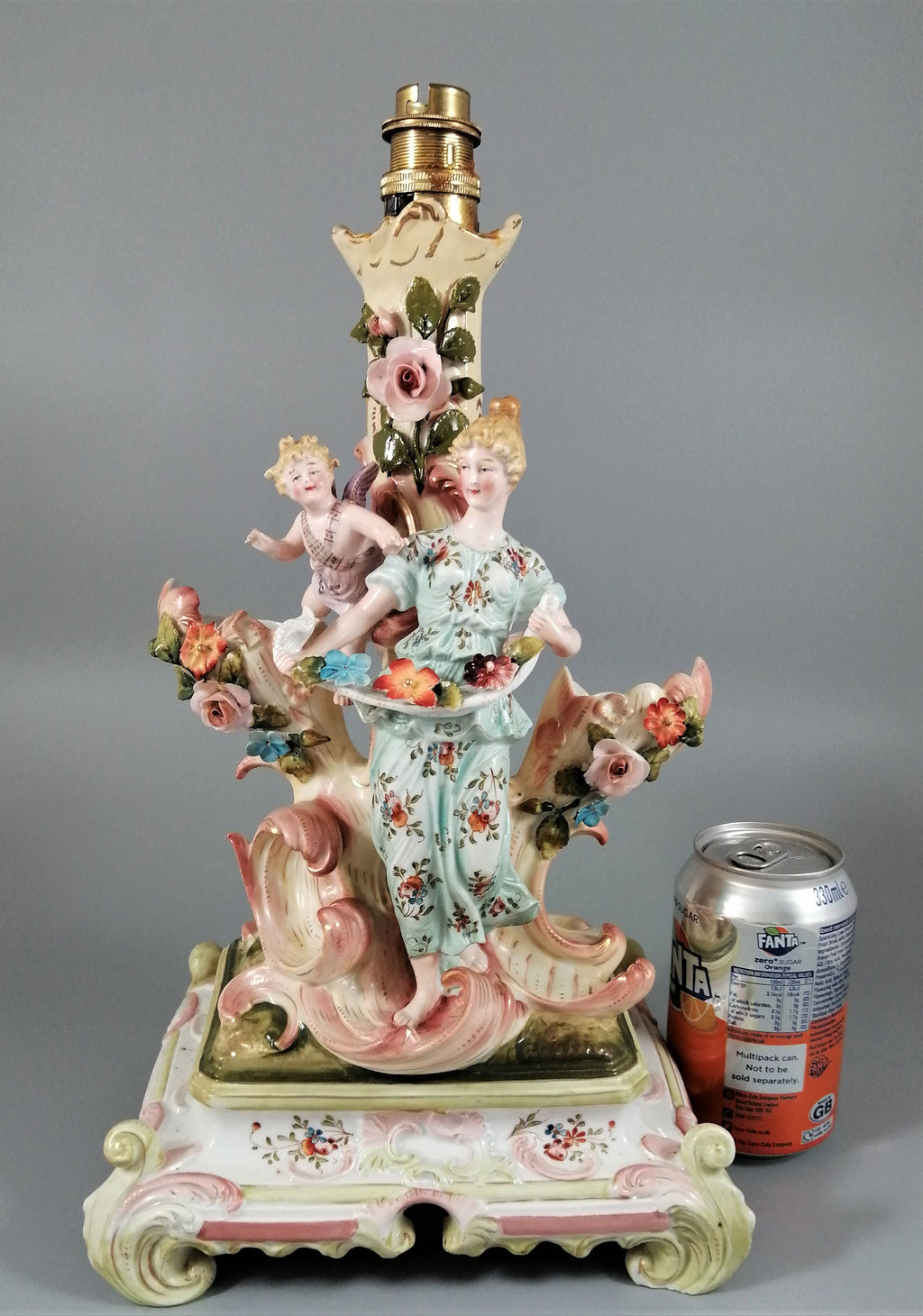 Antique porcelain figural lamp with cherubs,Сonta & Boehme, 19th century