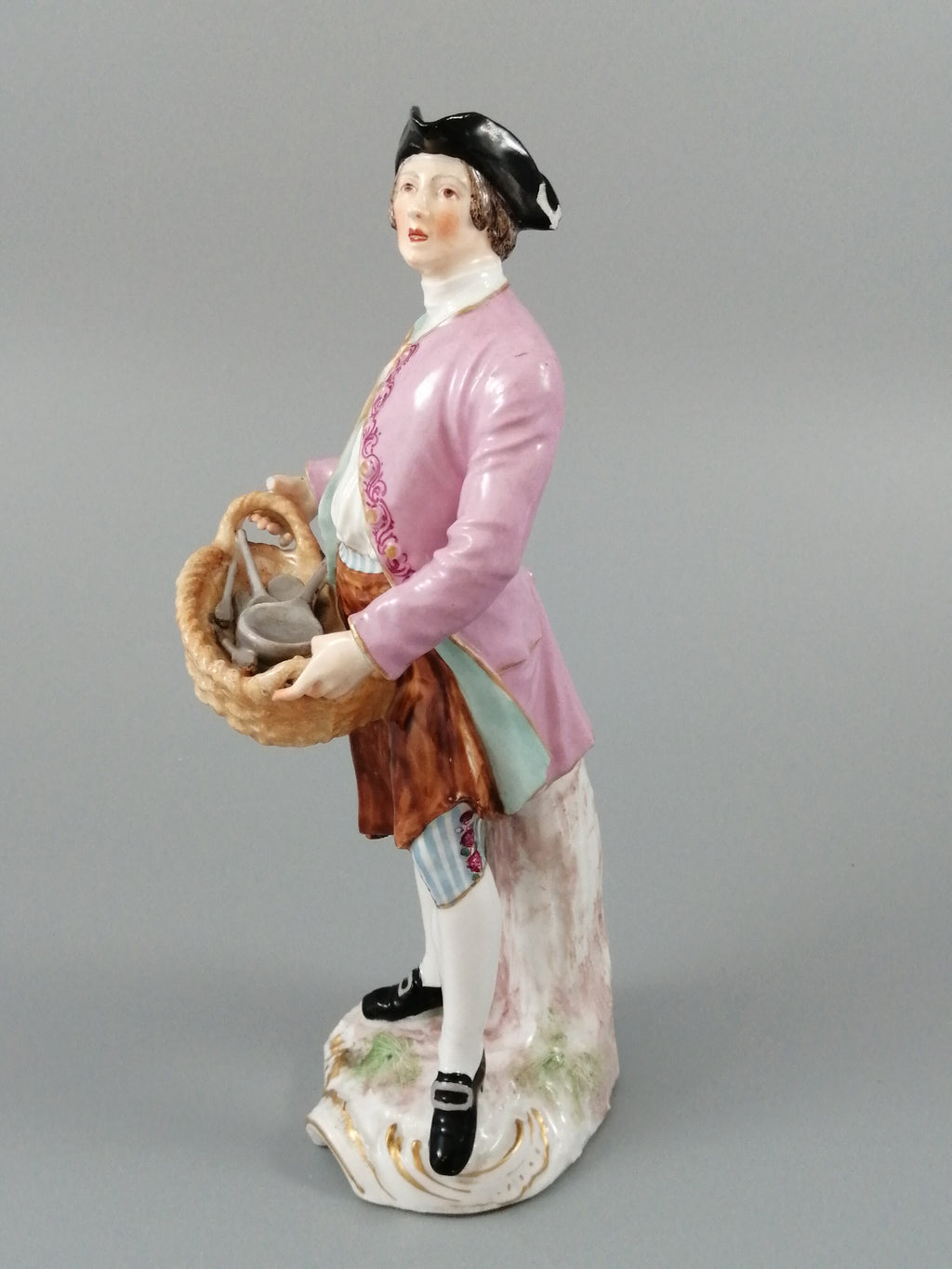 Antique Chelsea porcelain figurine, “A Spoon Seller”, c. 1758 - 1769