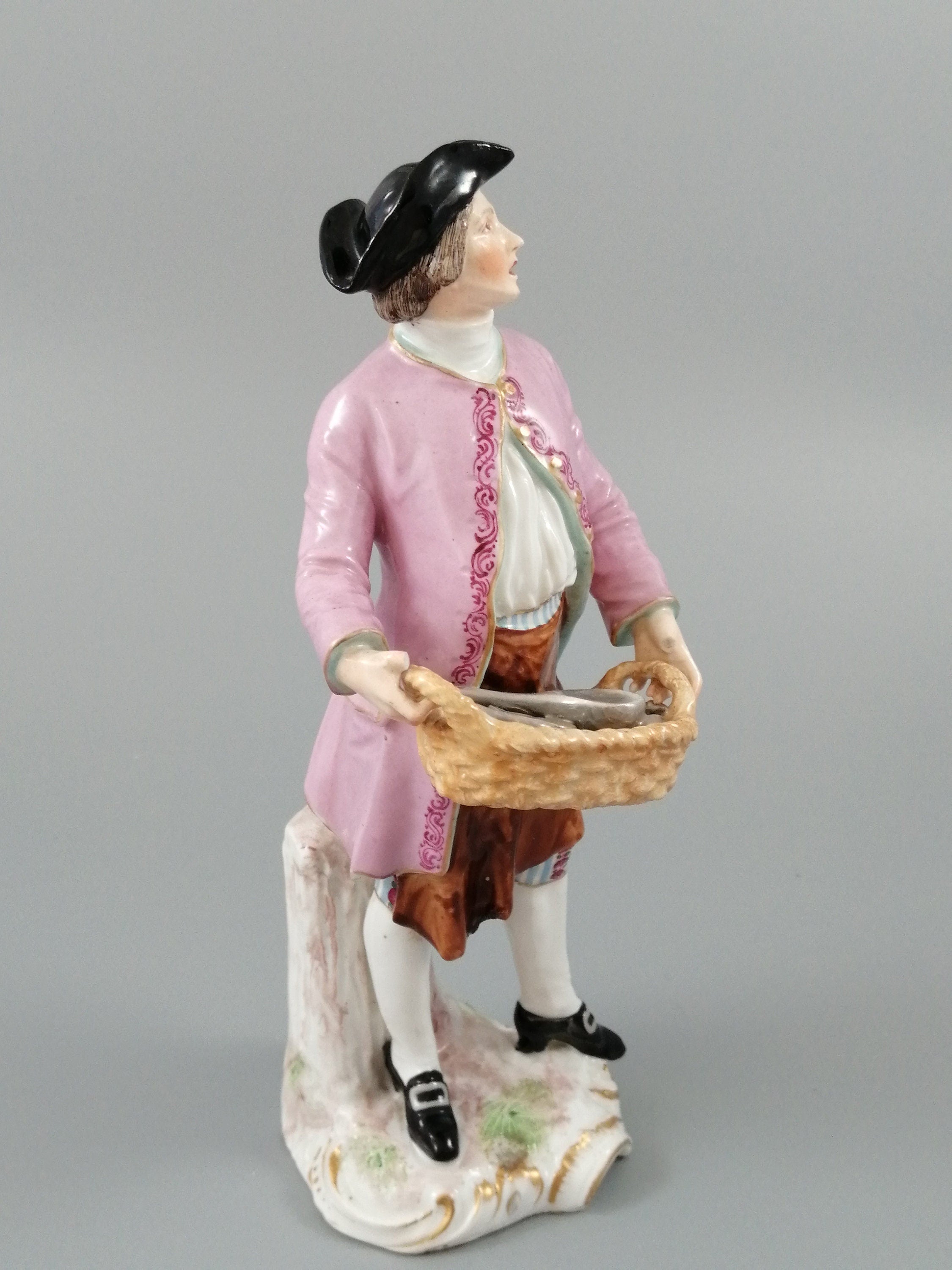 Antique Chelsea porcelain figurine, “A Spoon Seller”, c. 1758 - 1769