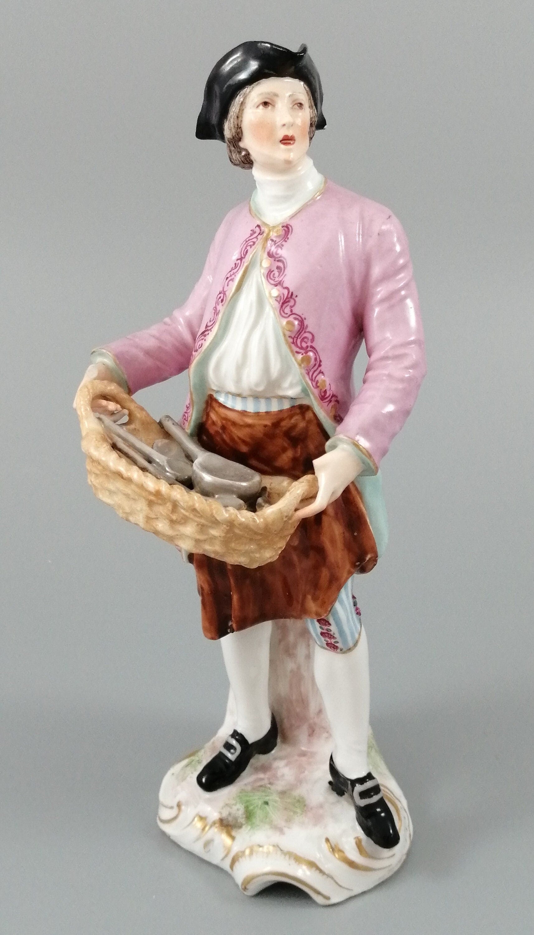 Antique Chelsea porcelain figurine, “A Spoon Seller”, c. 1758 - 1769