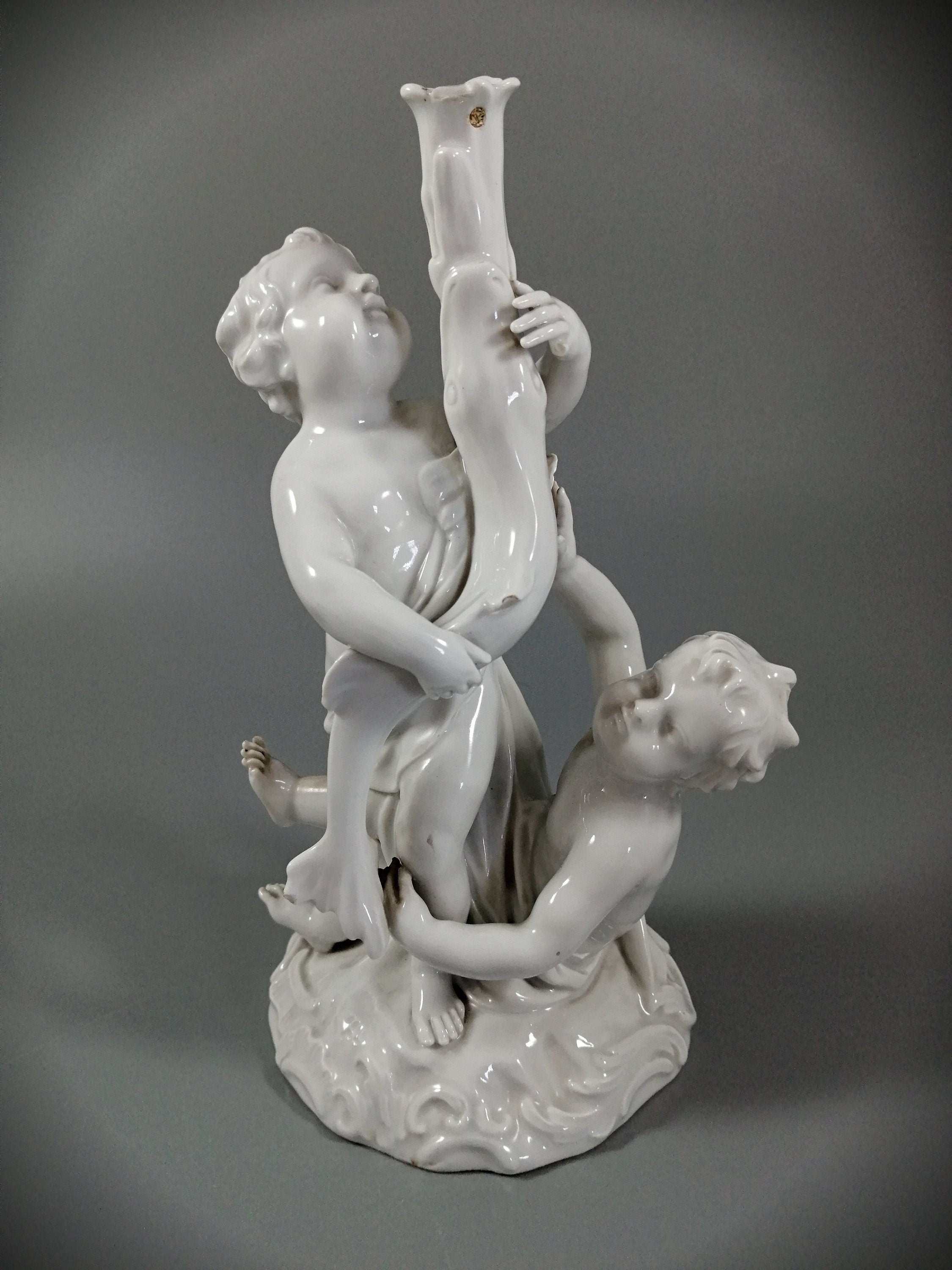 Meissen Candlestick Cherubs Dolphins Kaendler Models 1145