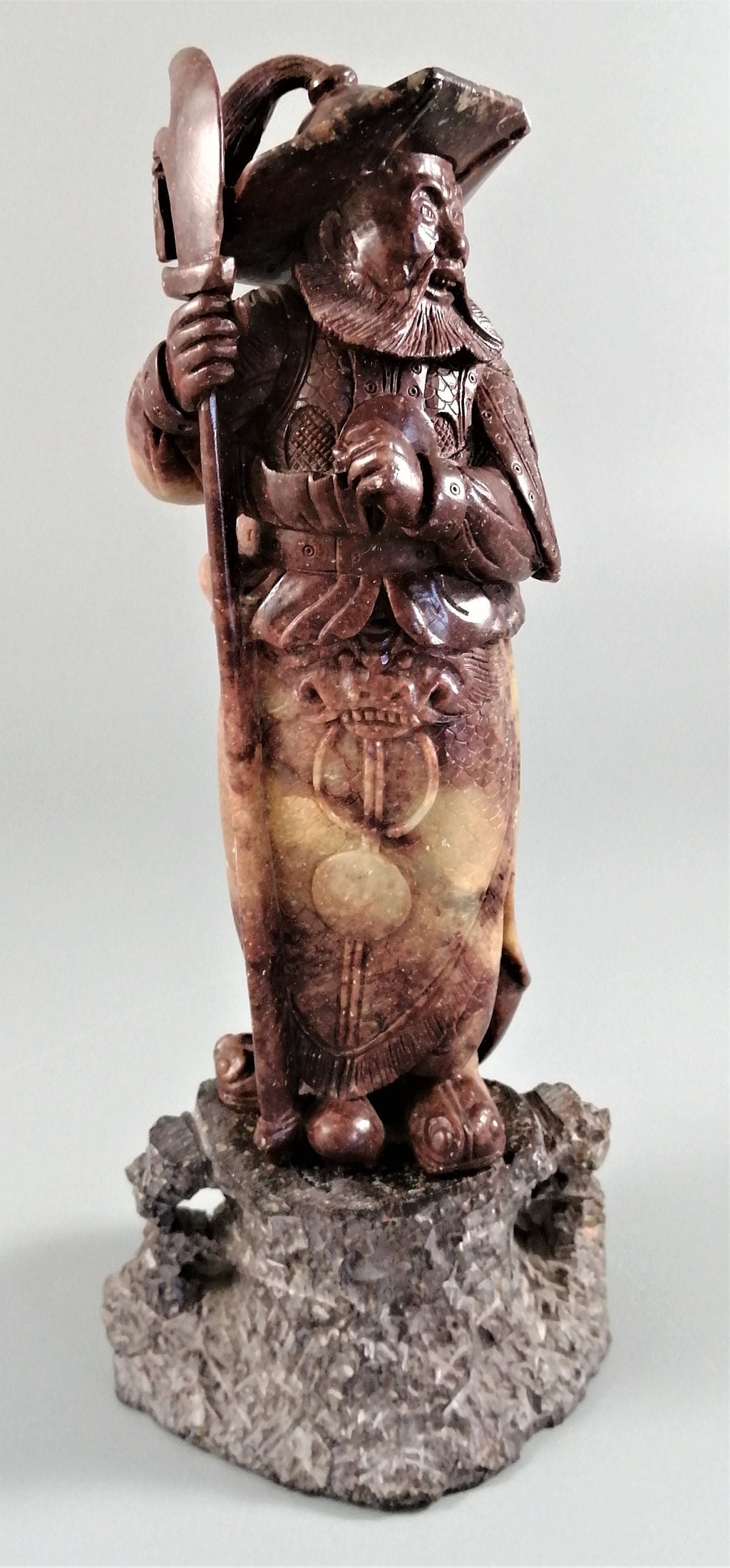 Antique natural Shoushan stone carved warrior statue
