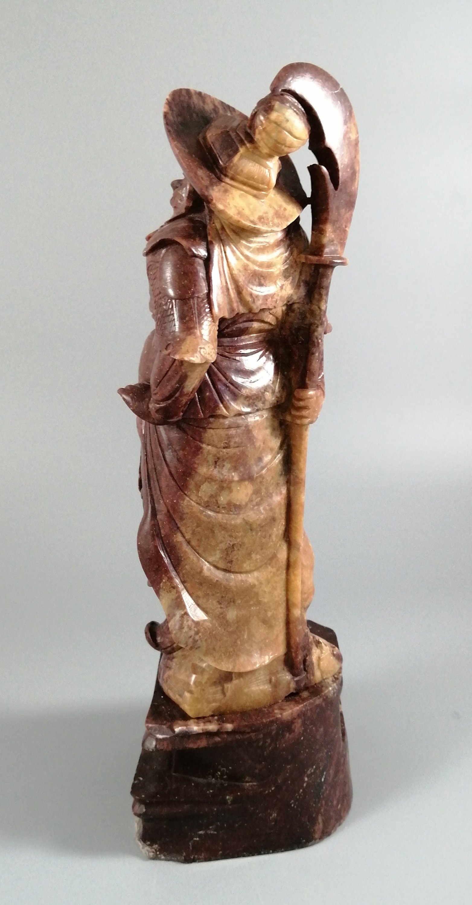 Antique natural Shoushan stone carved warrior statue