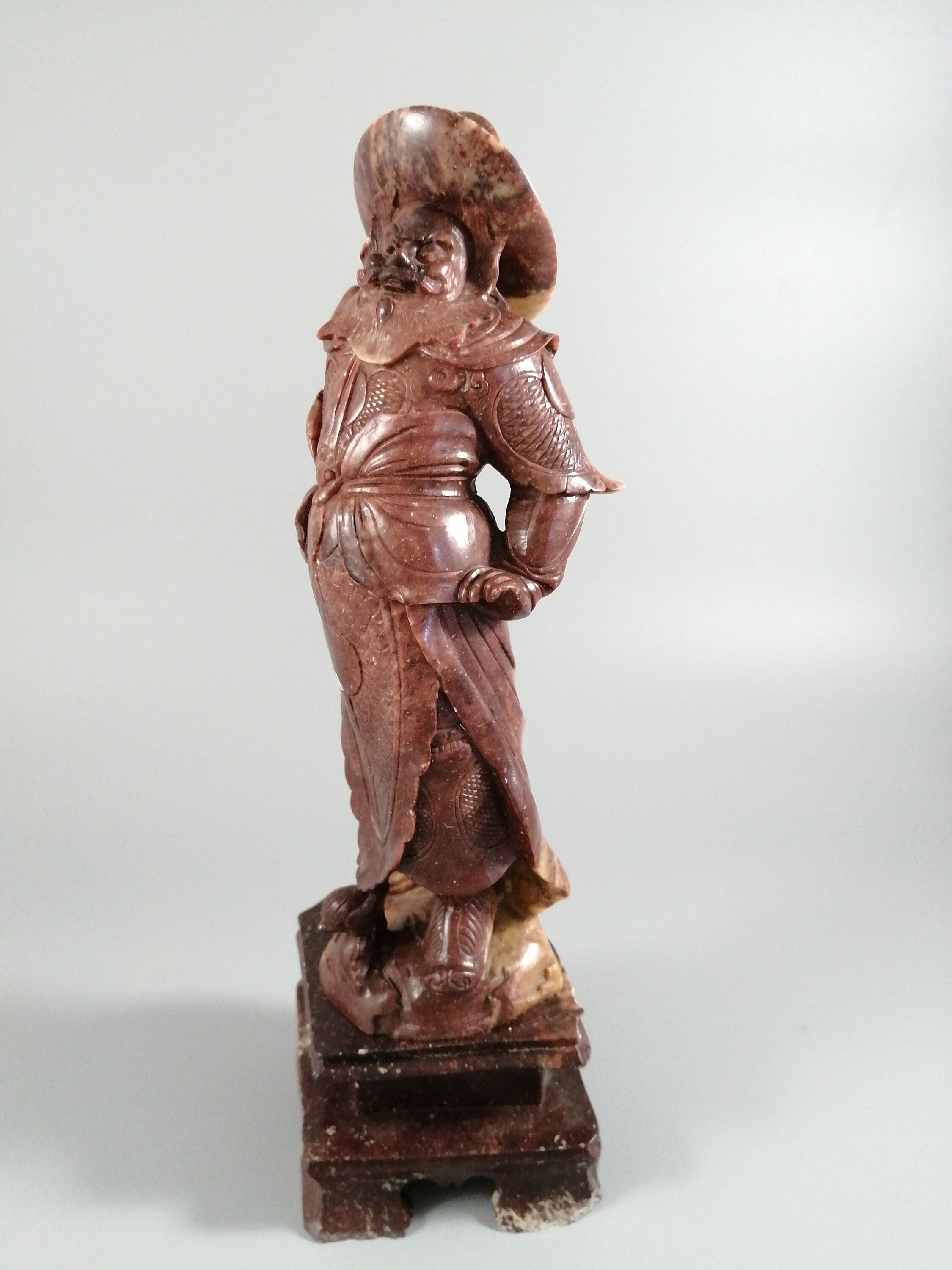 Antique natural Shoushan stone carved warrior statue