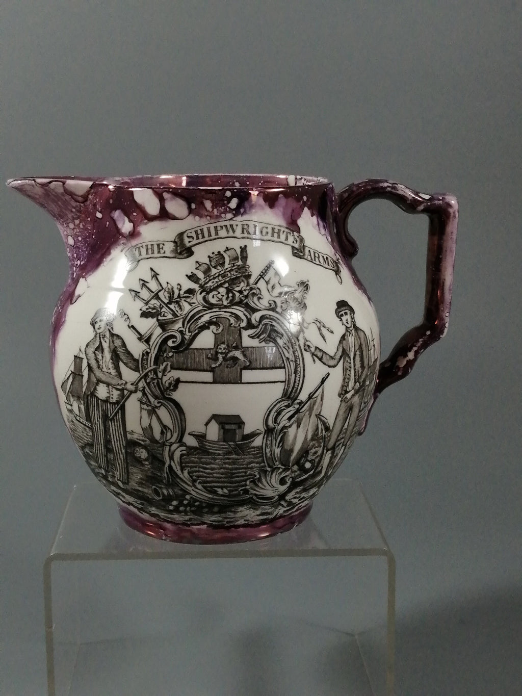 Antique Sunderland lustre jug- The Shipwright's arms/The Sailor farewell,c.1830