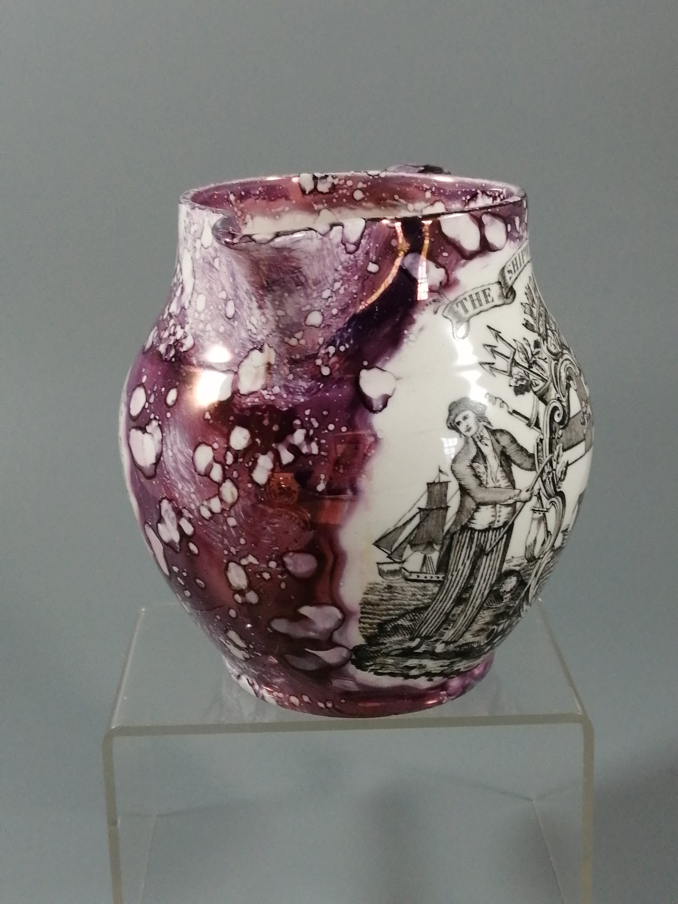 Antique Sunderland lustre jug- The Shipwright's arms/The Sailor farewell,c.1830