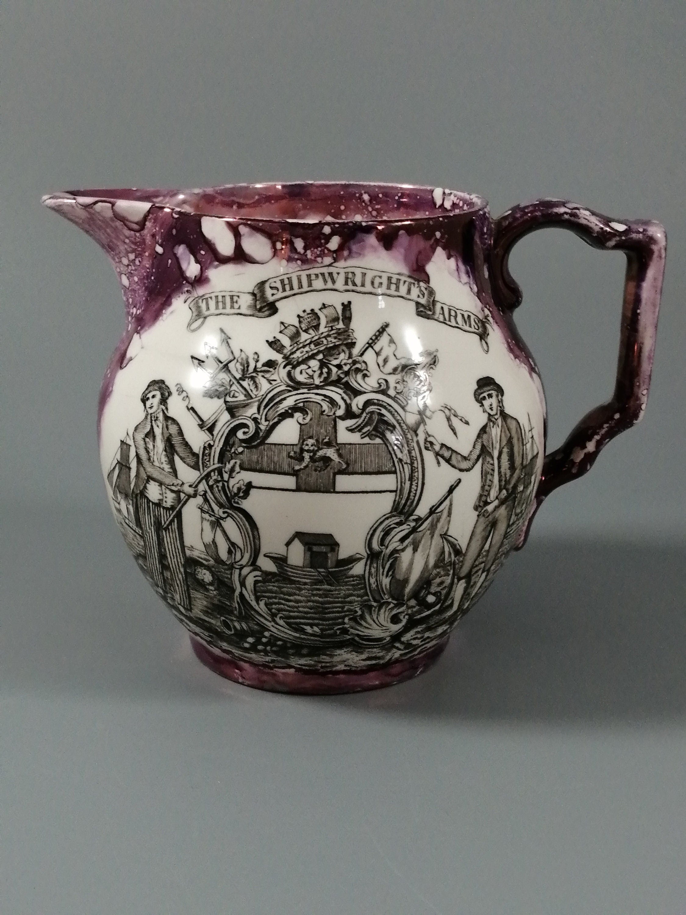 Antique Sunderland lustre jug- The Shipwright's arms/The Sailor farewell,c.1830