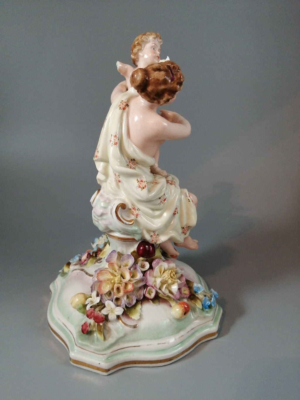 Antique porcelain figure Schierholtz Woman with Cherub, c. 1880
