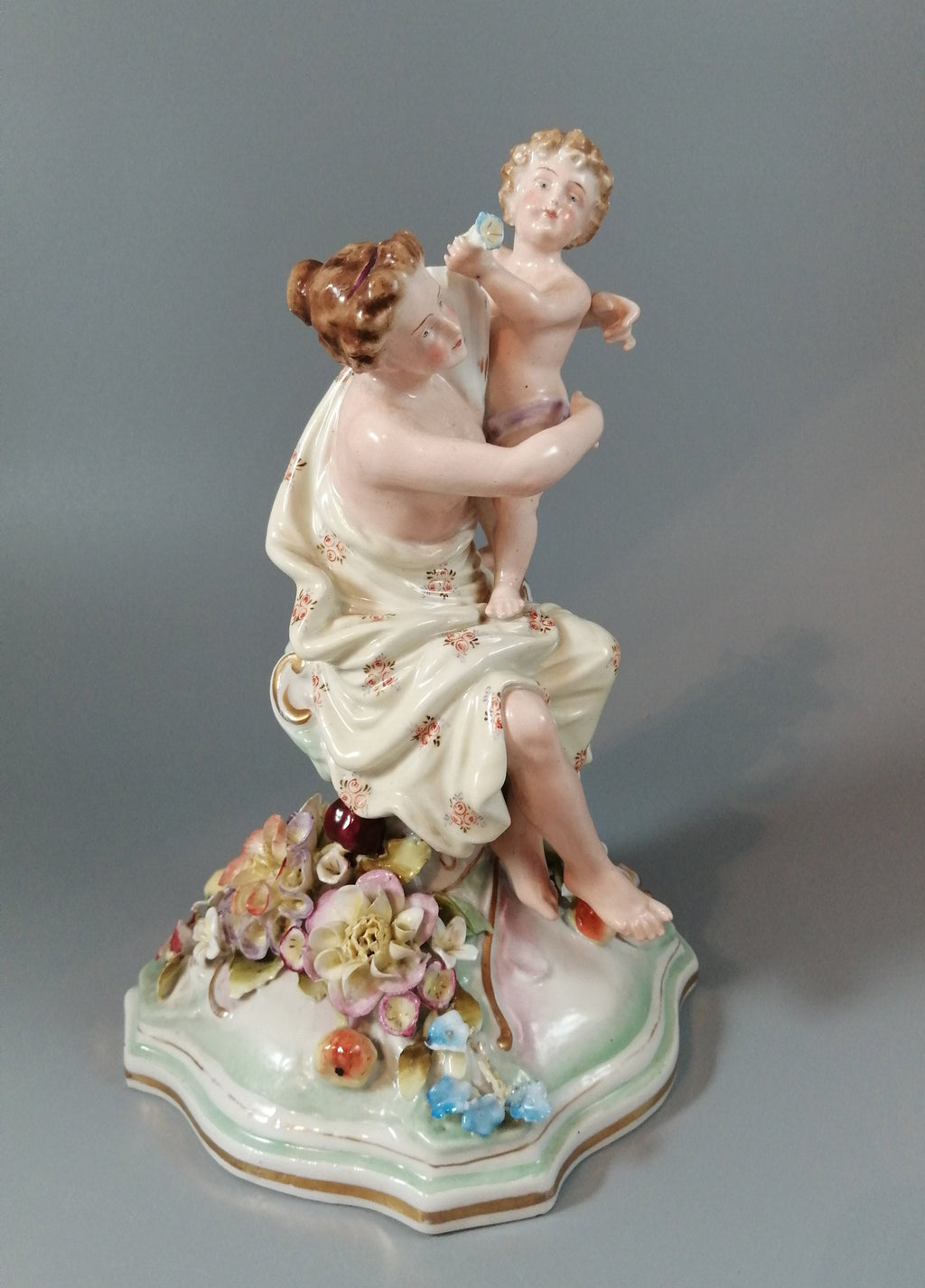Antique porcelain figure Schierholtz Woman with Cherub, c. 1880