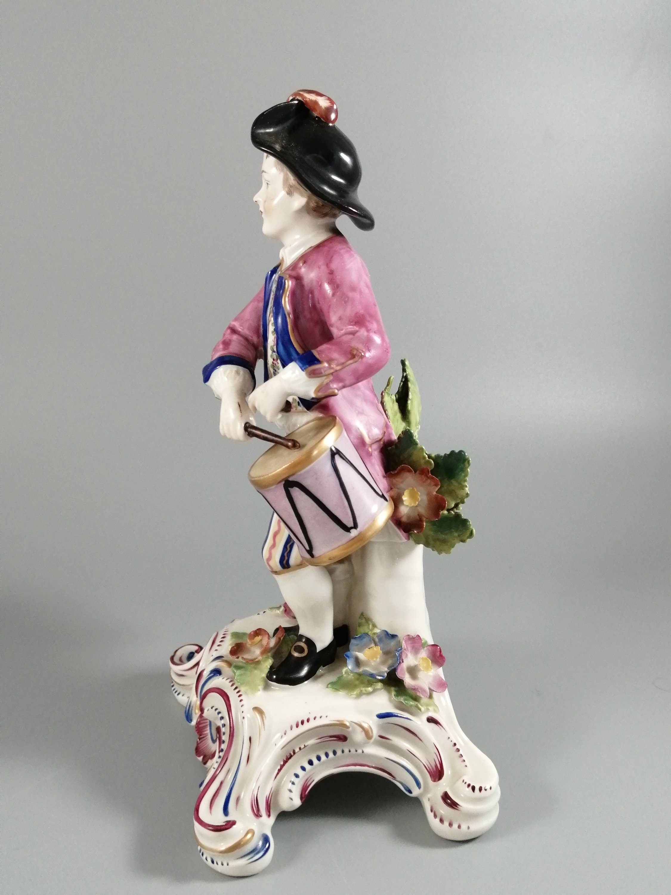 Rare Bow Porcelain Boy Drummer Figurine: English Pastel Decor, c. 1744