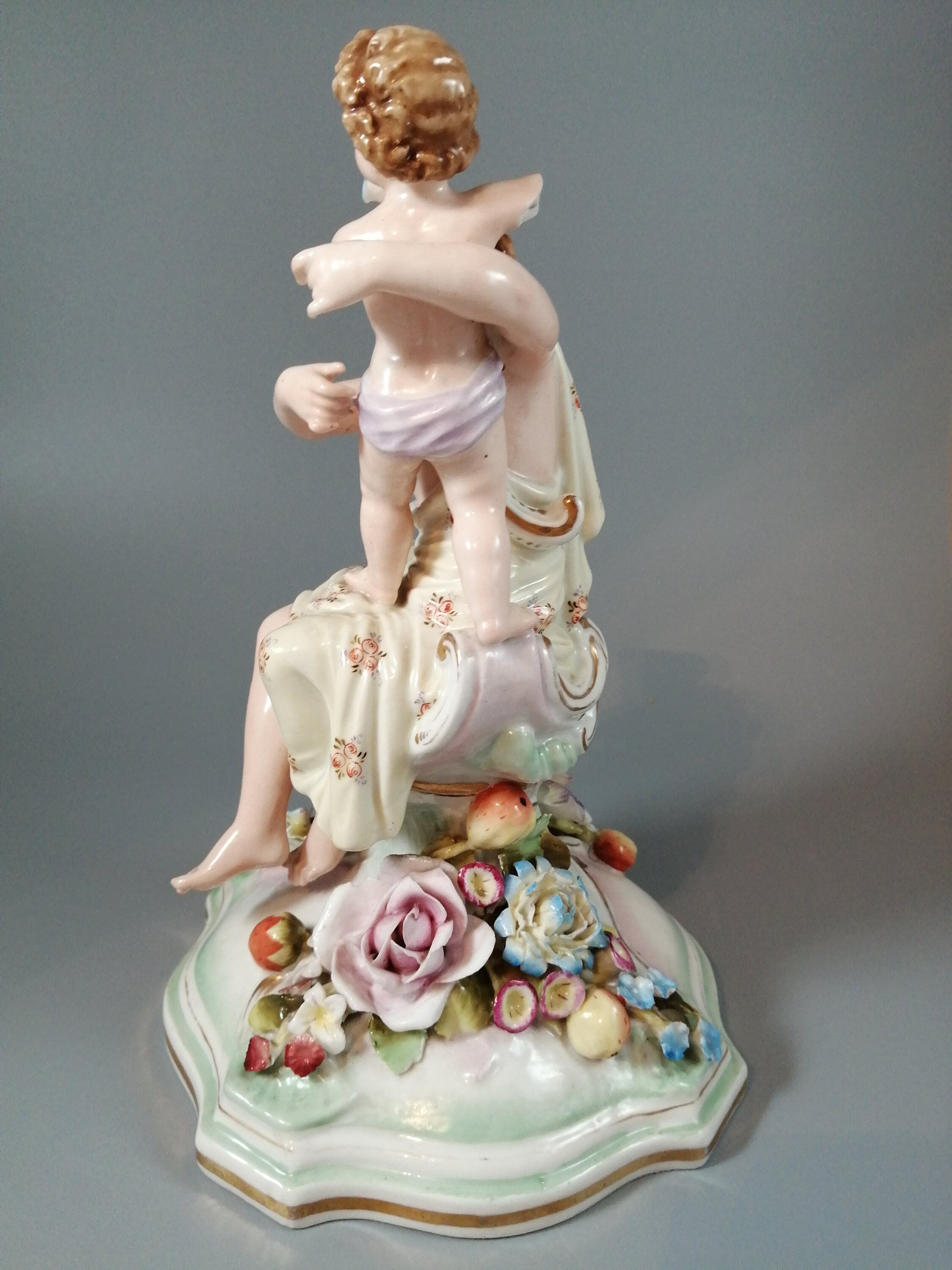 Antique porcelain figure Schierholtz Woman with Cherub, c. 1880