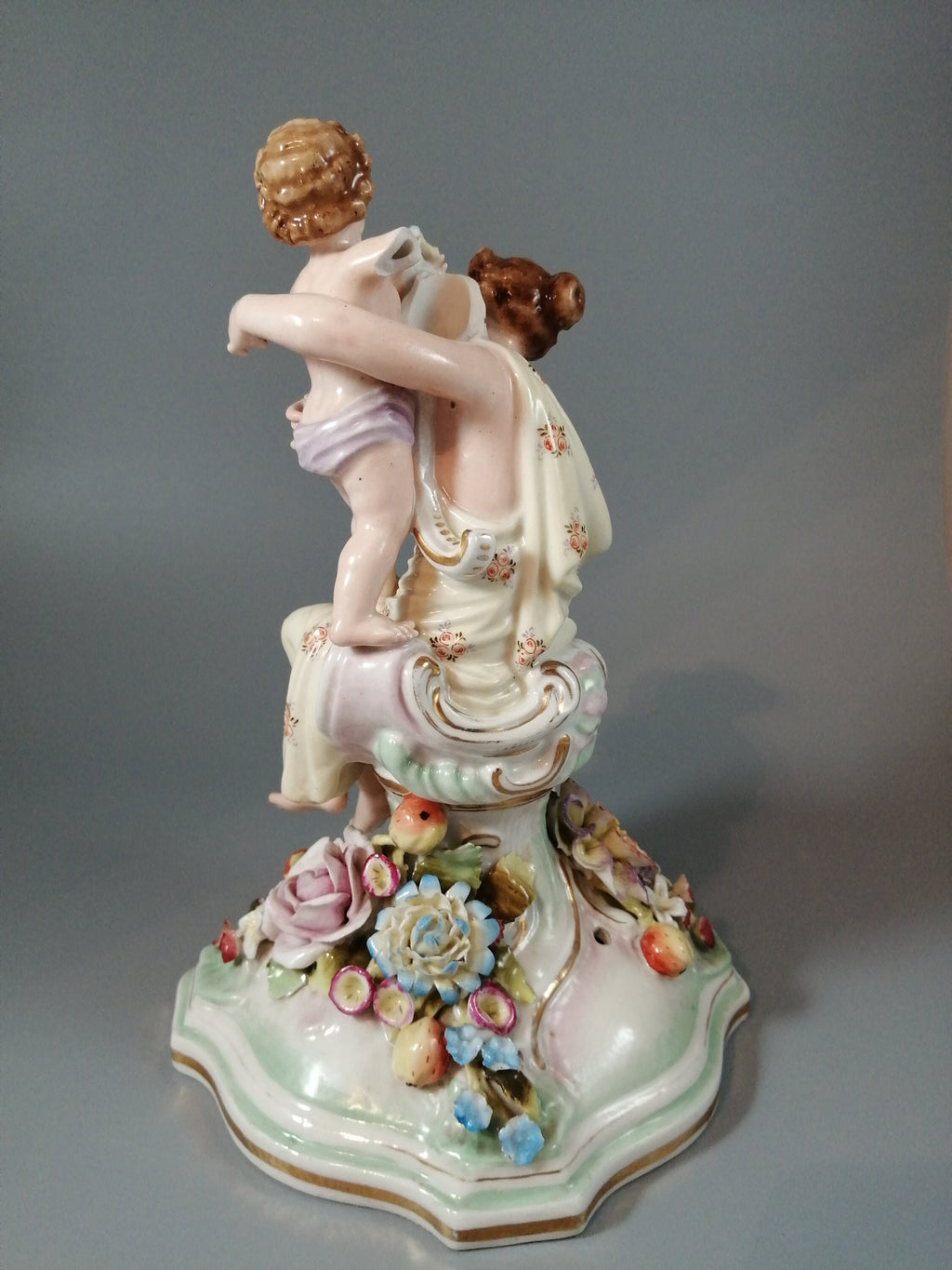 Antique porcelain figure Schierholtz Woman with Cherub, c. 1880