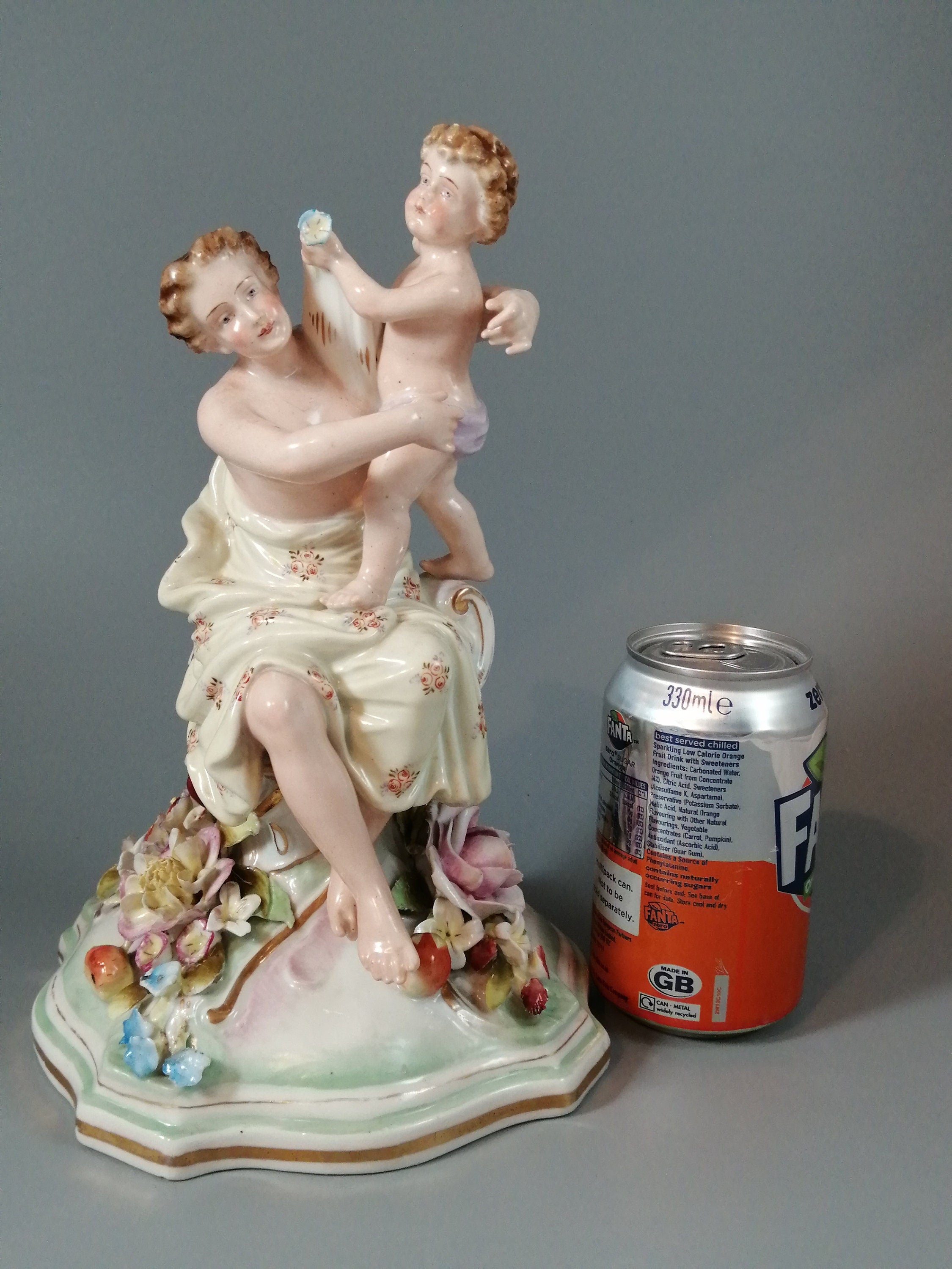 Antique porcelain figure Schierholtz Woman with Cherub, c. 1880