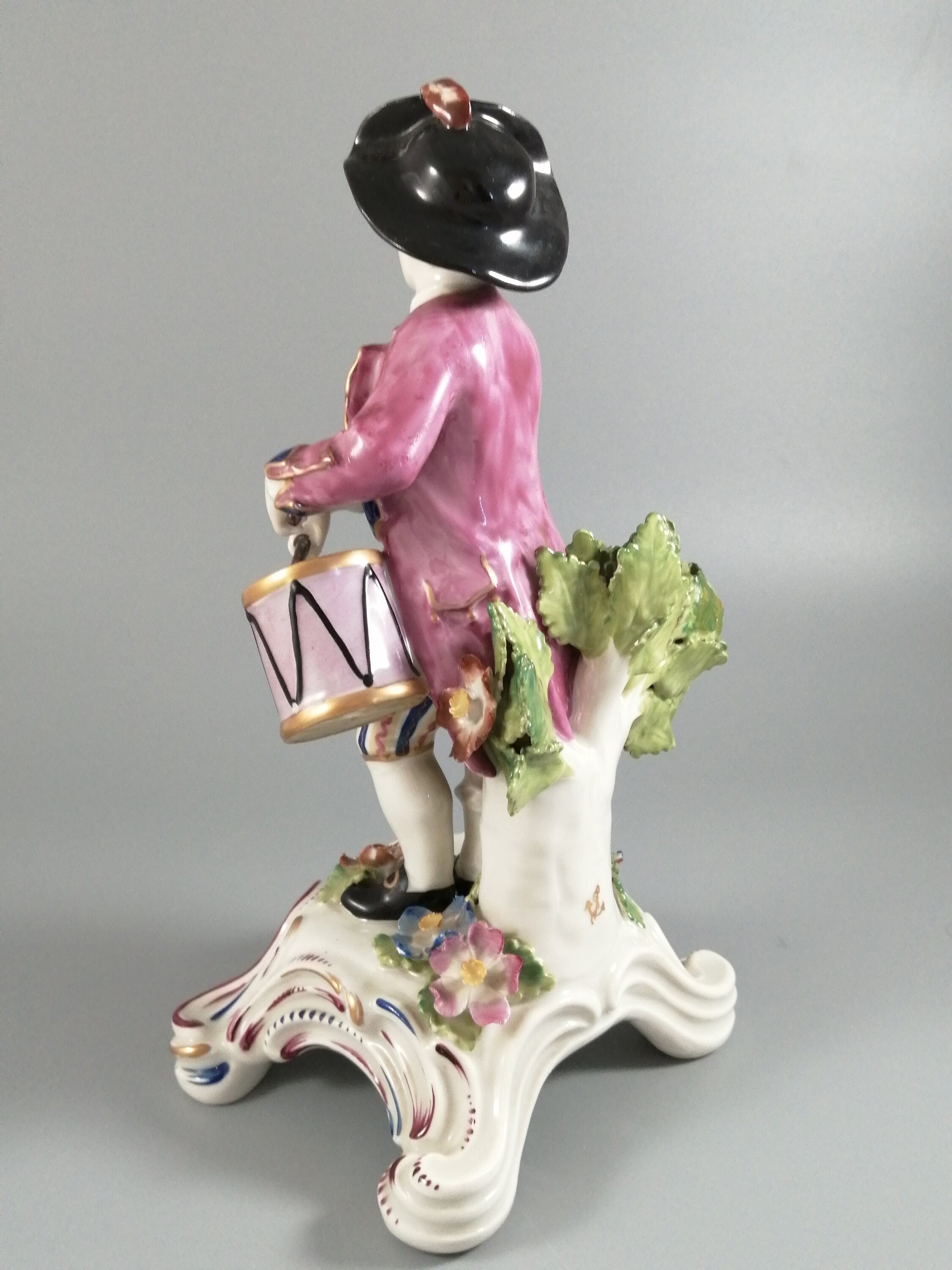 Rare Bow Porcelain Boy Drummer Figurine: English Pastel Decor, c. 1744