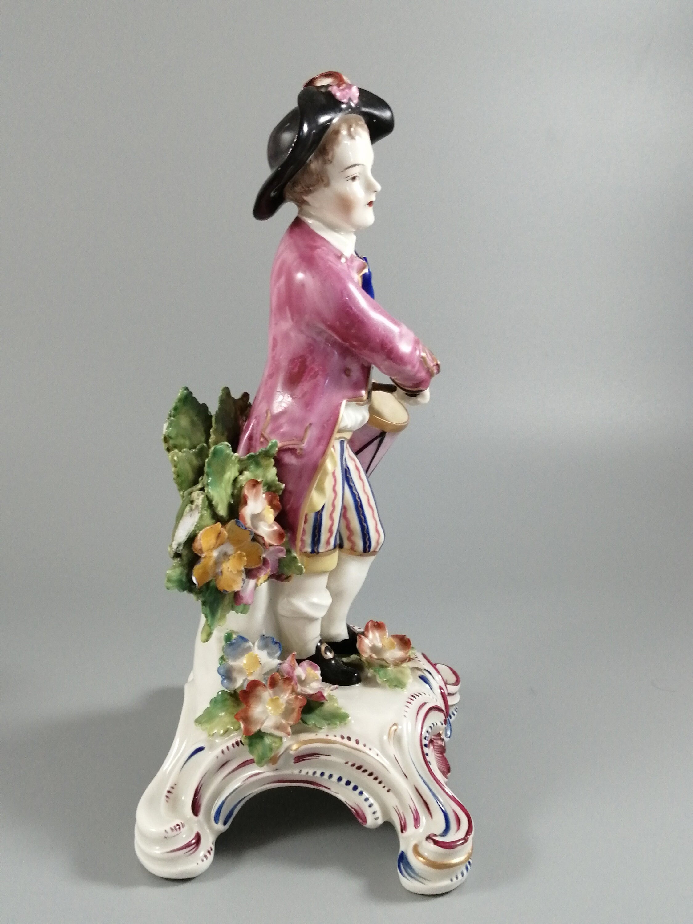 Rare Bow Porcelain Boy Drummer Figurine: English Pastel Decor, c. 1744
