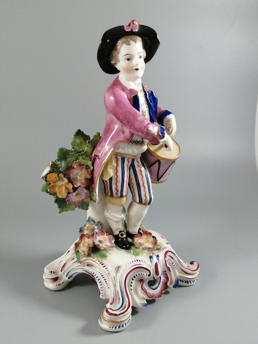 Rare Bow Porcelain Boy Drummer Figurine: English Pastel Decor, c. 1744