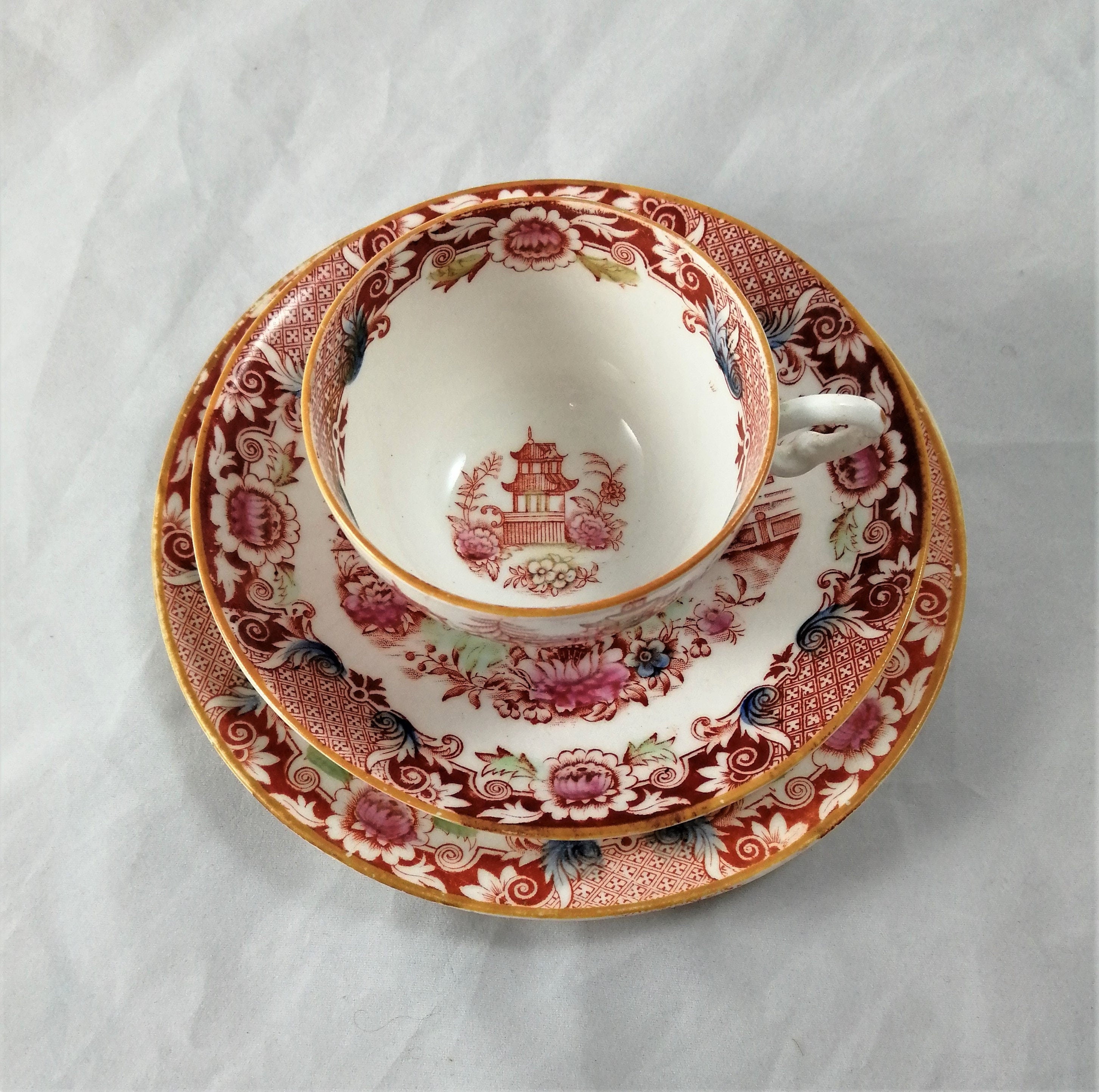 Antique chinoiserie set, tea cup,saucer and dessert plate,Williamson & Sons