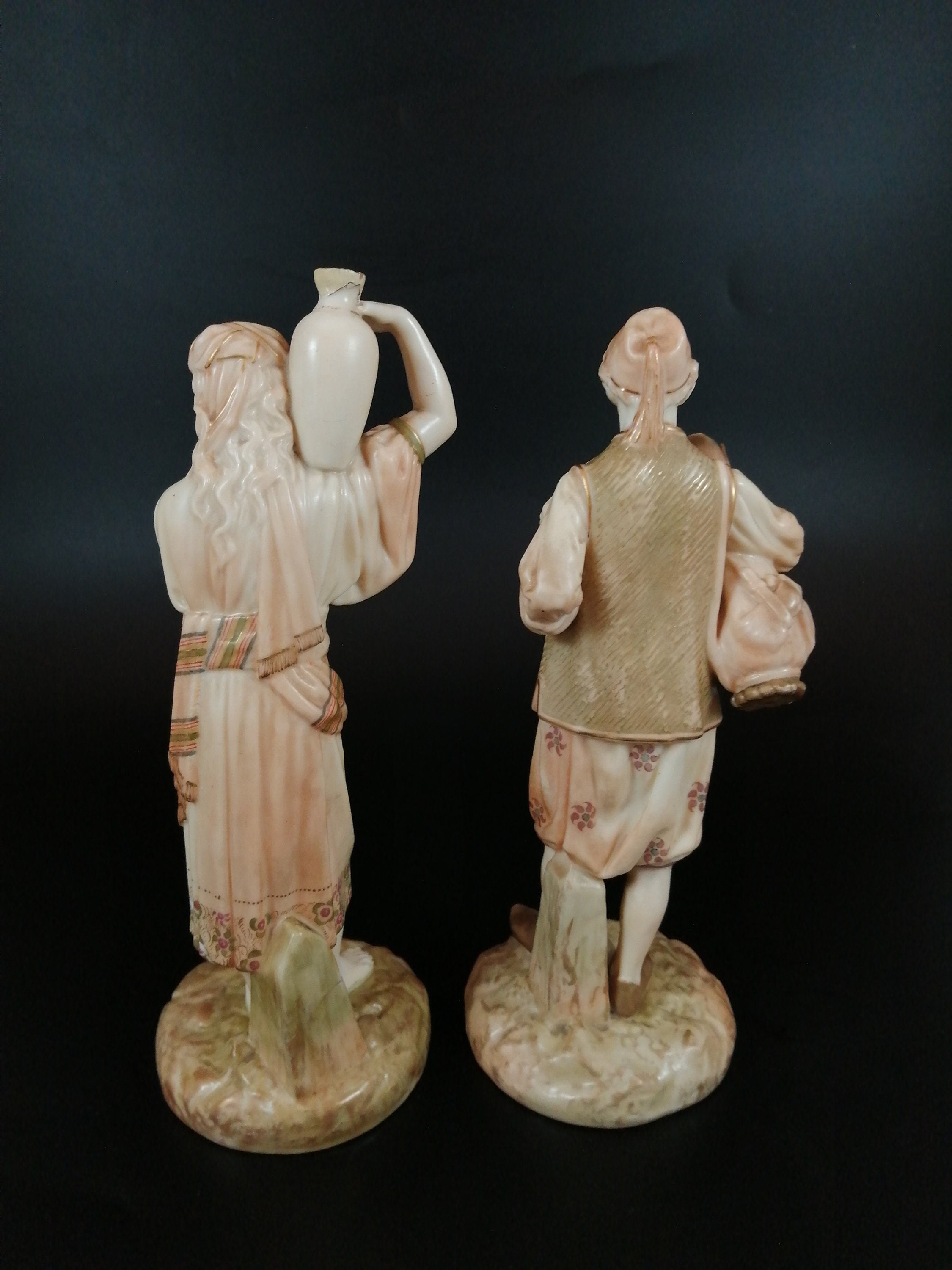 Royal Worcester porcelain pair figurines Eastern Water Carriers, James Hadley,1896