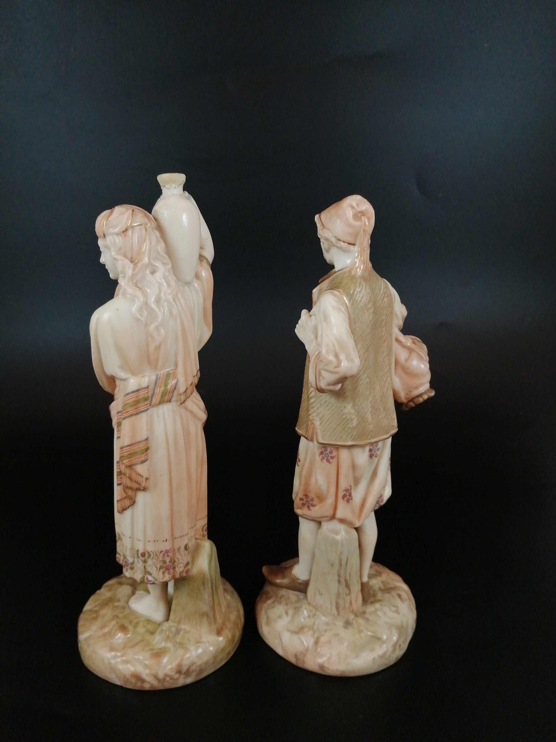 Royal Worcester porcelain pair figurines Eastern Water Carriers, James Hadley,1896