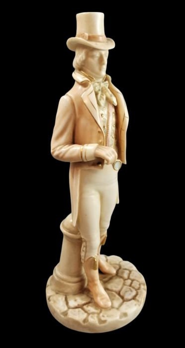 Royal Worcester figurine of a gentleman by James Hadley, Regency era, porcelain