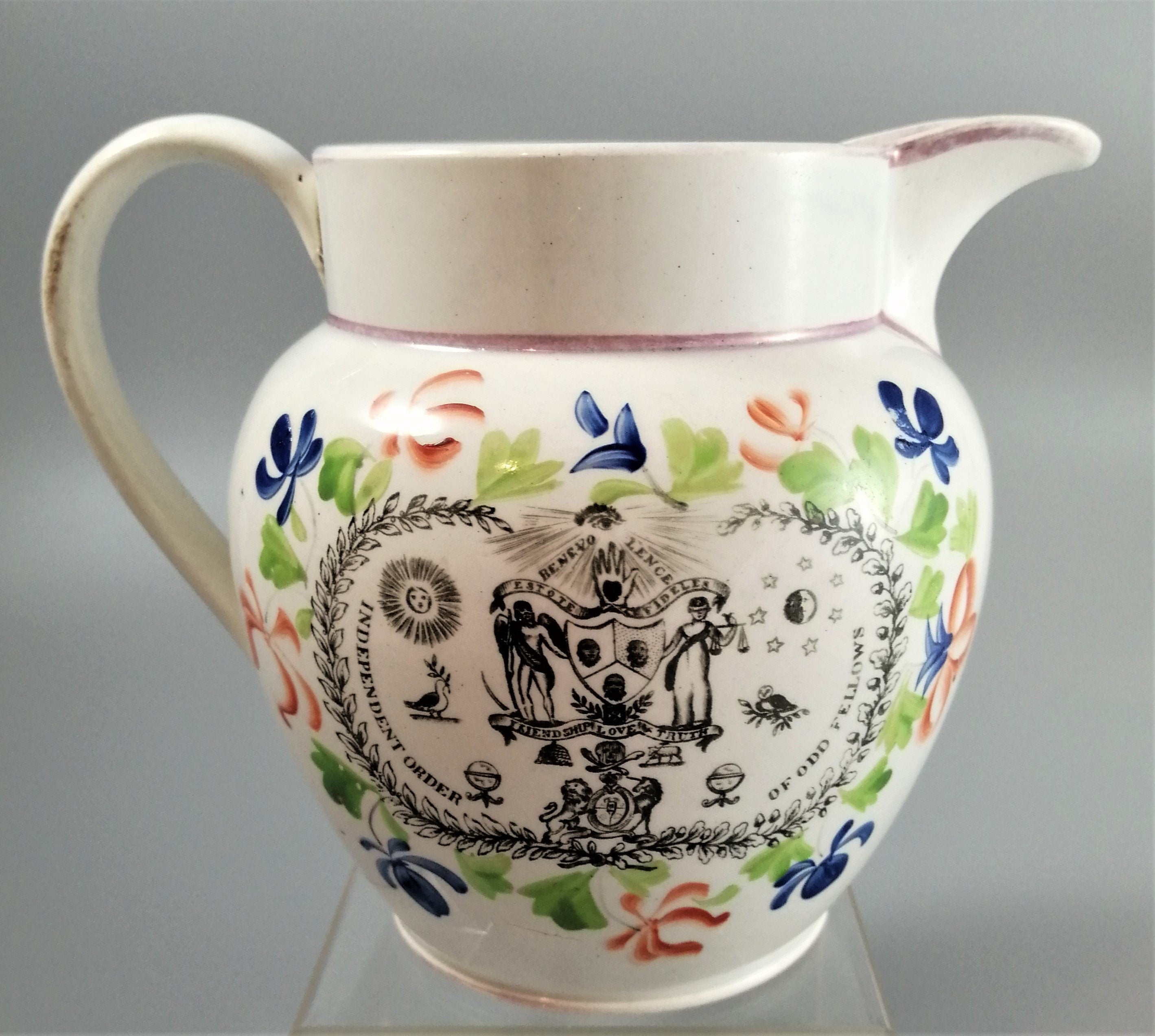 Antique jug with Masonic designs, Independent Order of Odd Fellows .Rare