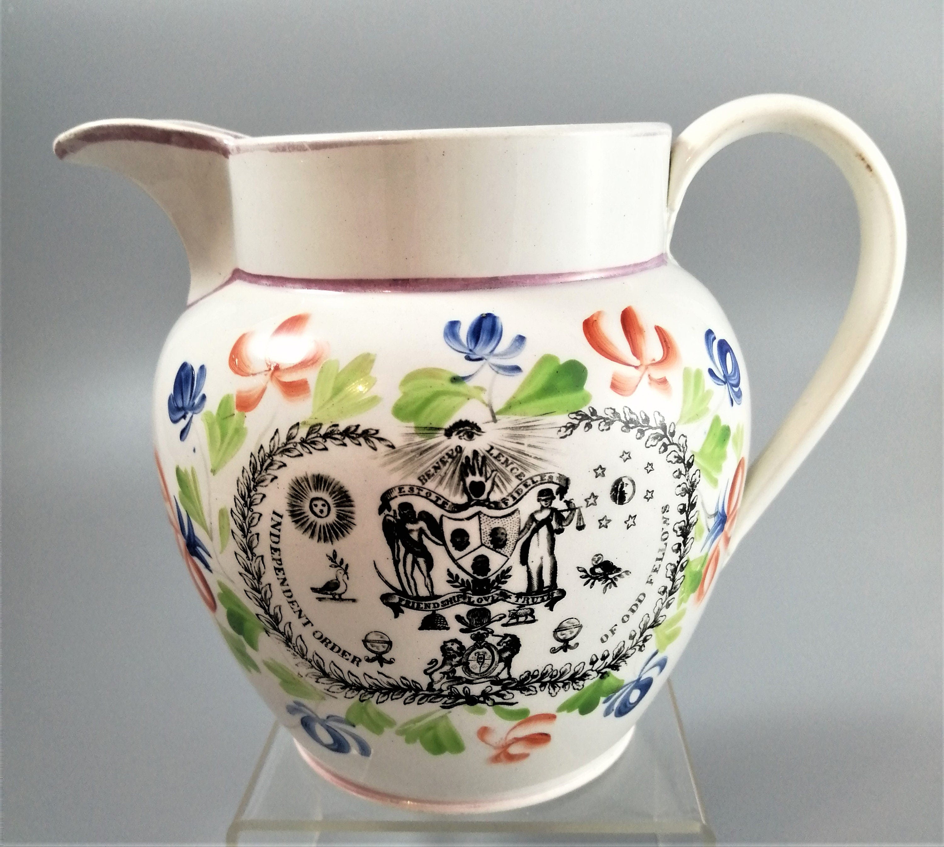 Antique jug with Masonic designs, Independent Order of Odd Fellows .Rare