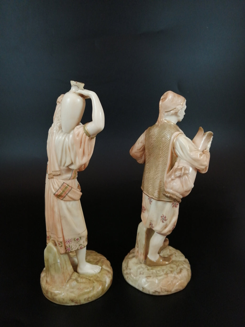 Royal Worcester porcelain pair figurines Eastern Water Carriers, James Hadley,1896