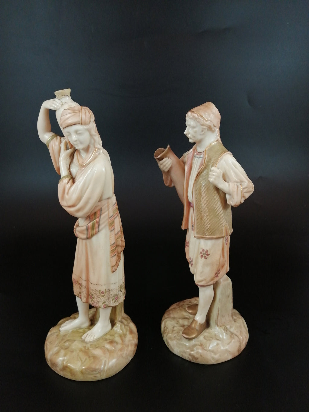 Royal Worcester porcelain pair figurines Eastern Water Carriers, James Hadley,1896
