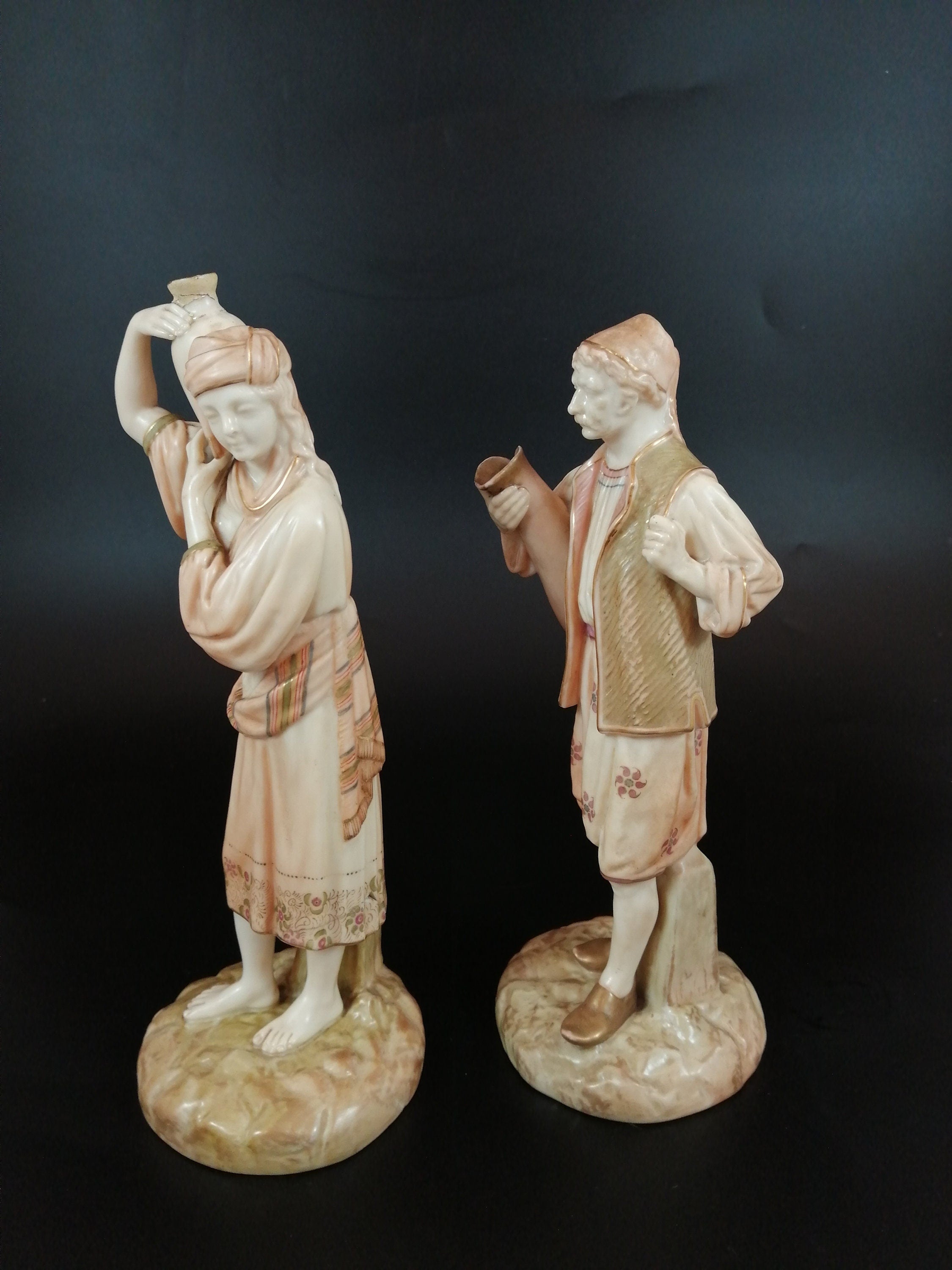 Royal Worcester porcelain pair figurines Eastern Water Carriers, James Hadley,1896