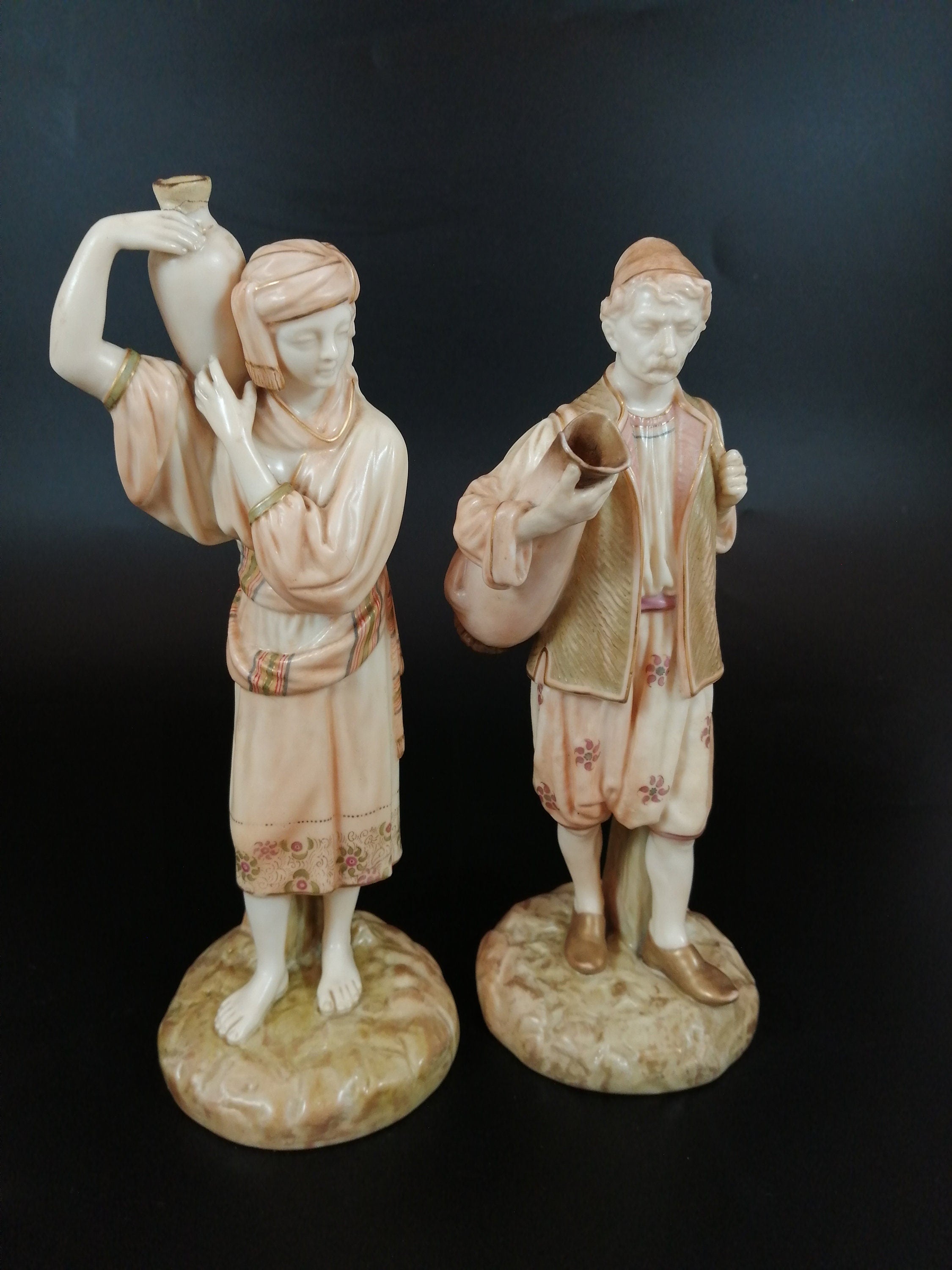 Royal Worcester porcelain pair figurines Eastern Water Carriers, James Hadley,1896