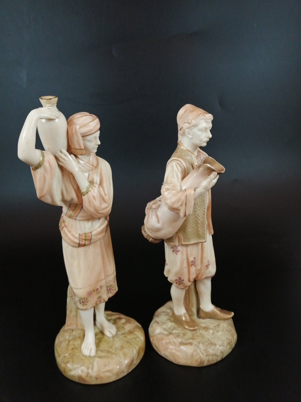 Royal Worcester porcelain pair figurines Eastern Water Carriers, James Hadley,1896