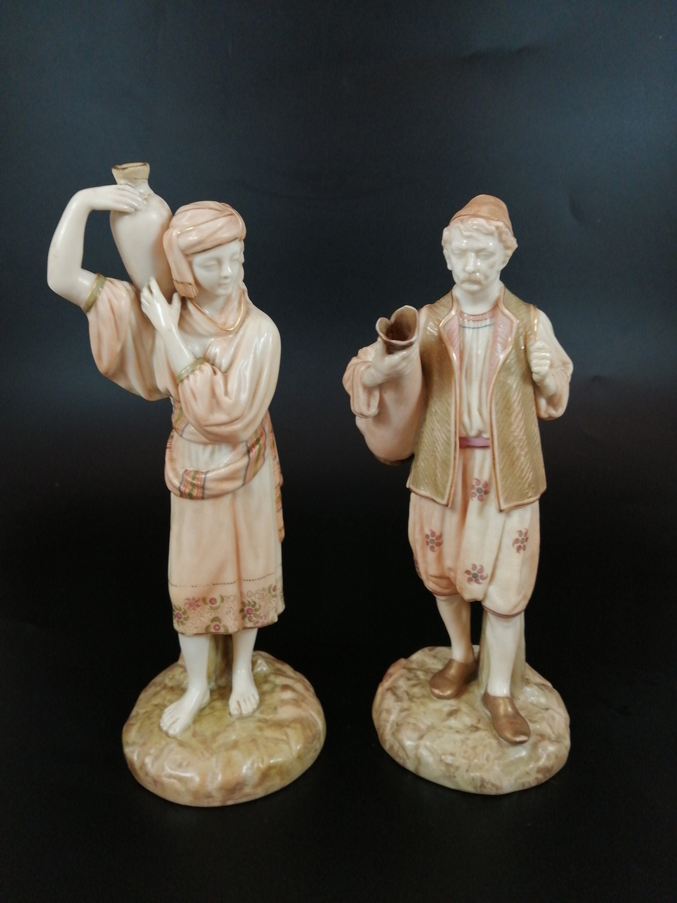 Royal Worcester porcelain pair figurines Eastern Water Carriers, James Hadley,1896
