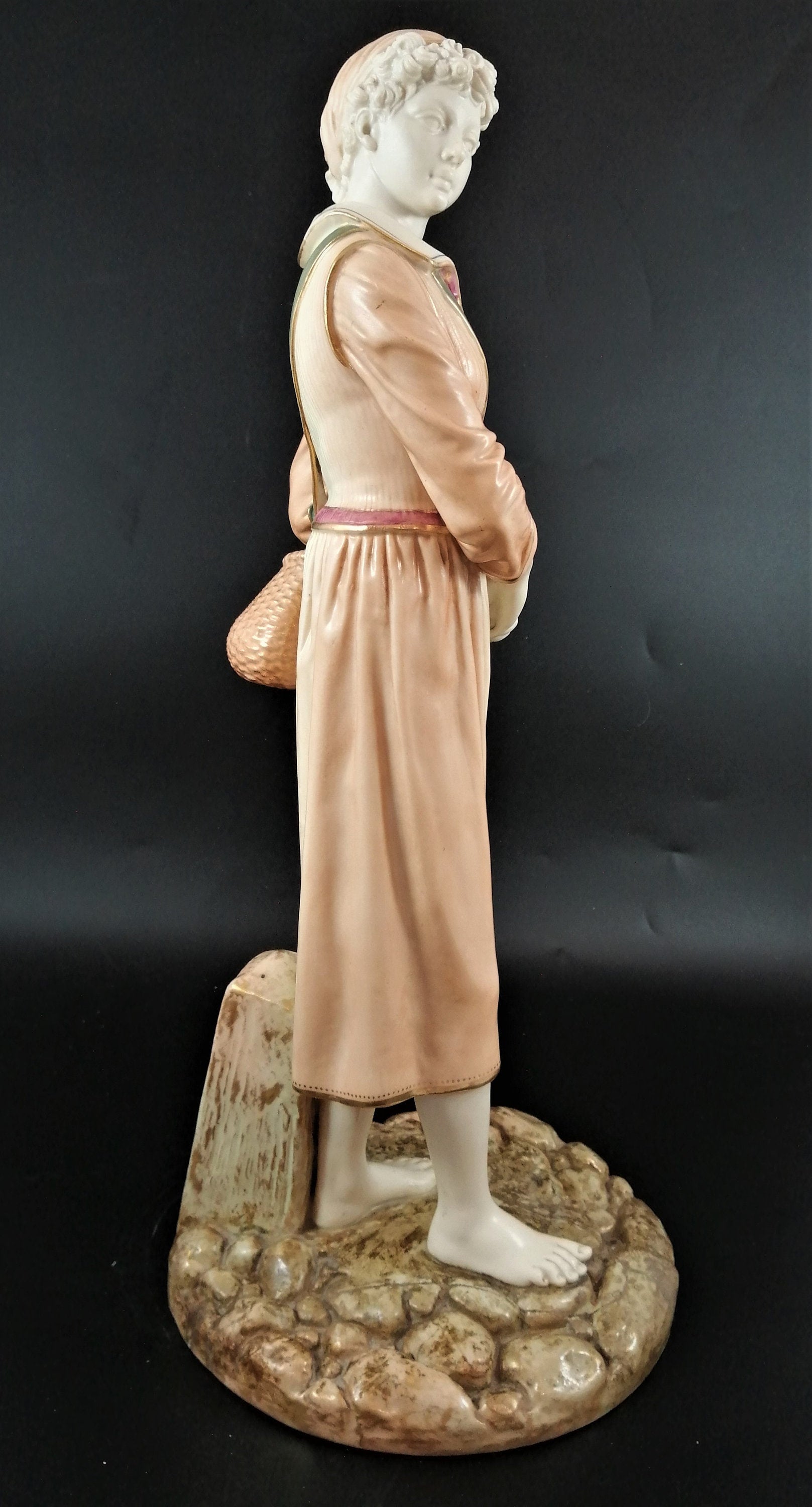 Royal Worcester Porcelain Figurine: French Fisher Girl, James Hadley 1886, 17" Antique Decor