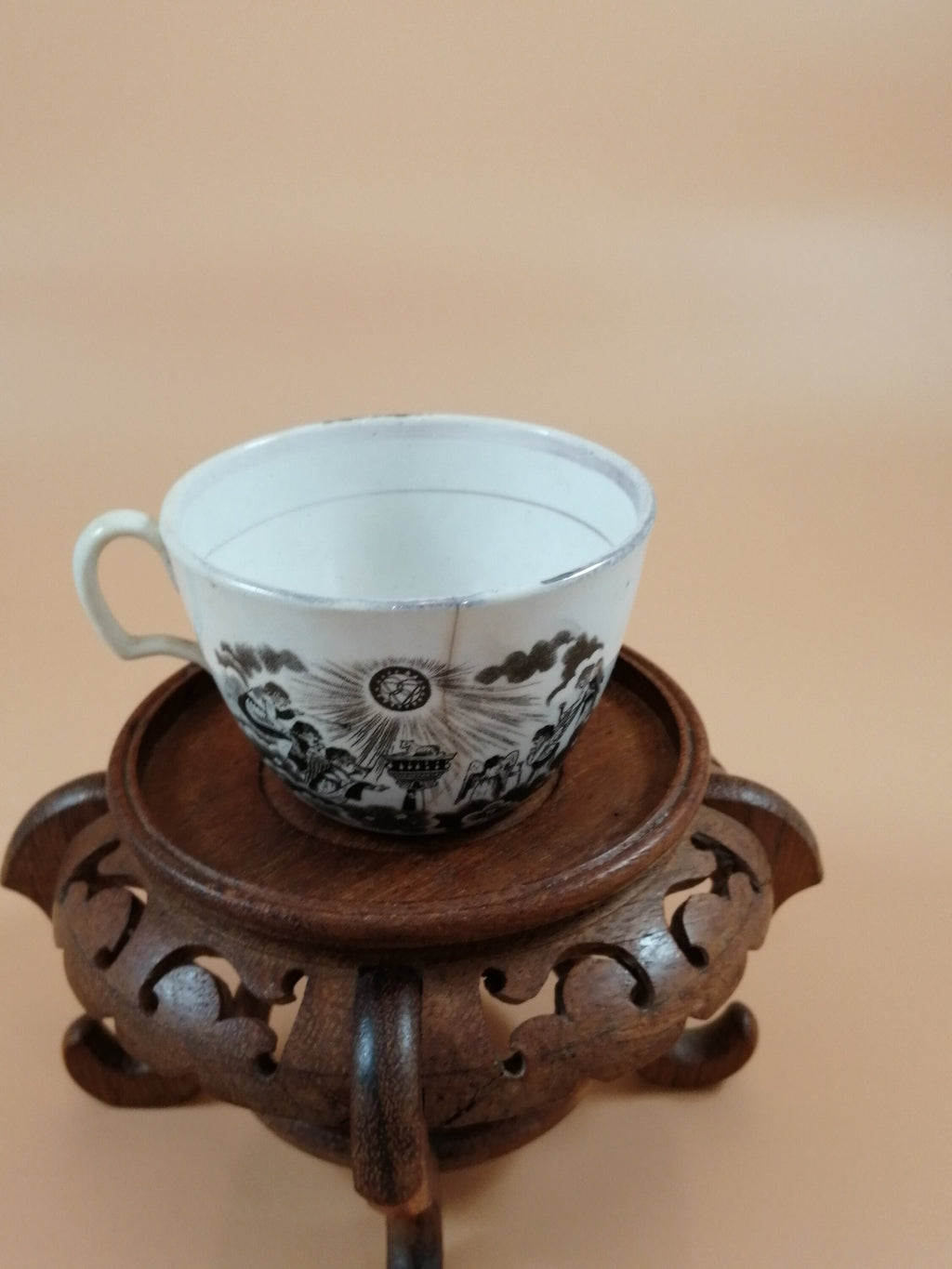 Antique Princess Charlotte Memorial Tea Cup & Saucer: 1817 Staffordshire Mourning Ware