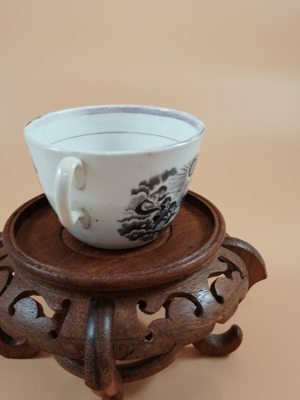 Antique Princess Charlotte Memorial Tea Cup & Saucer: 1817 Staffordshire Mourning Ware
