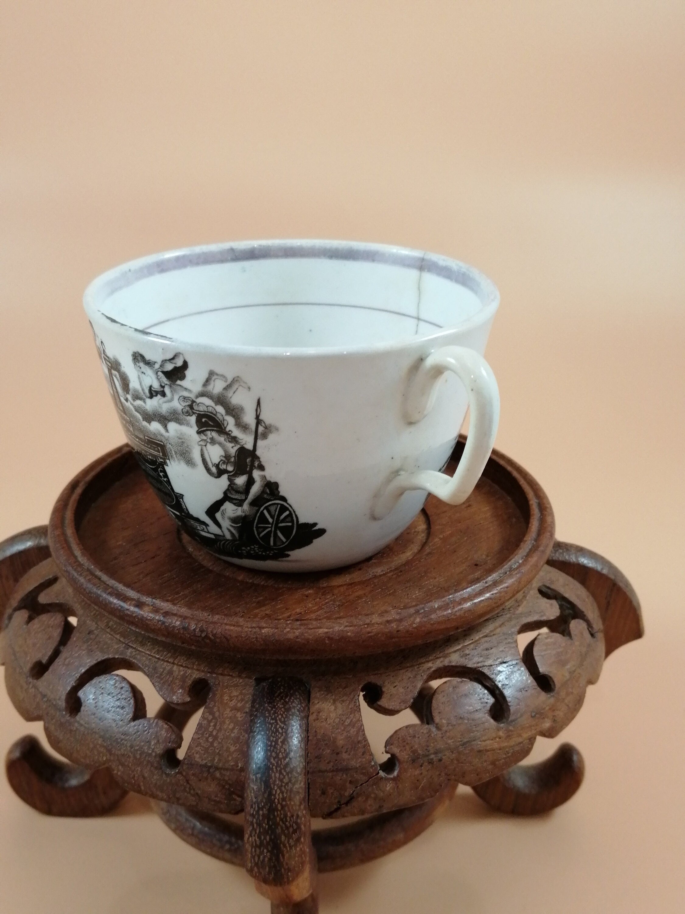 Antique Princess Charlotte Memorial Tea Cup & Saucer: 1817 Staffordshire Mourning Ware