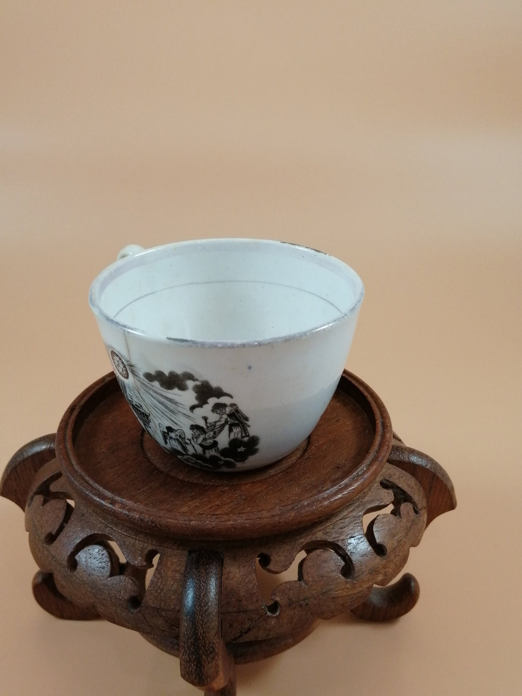 Antique Princess Charlotte Memorial Tea Cup & Saucer: 1817 Staffordshire Mourning Ware