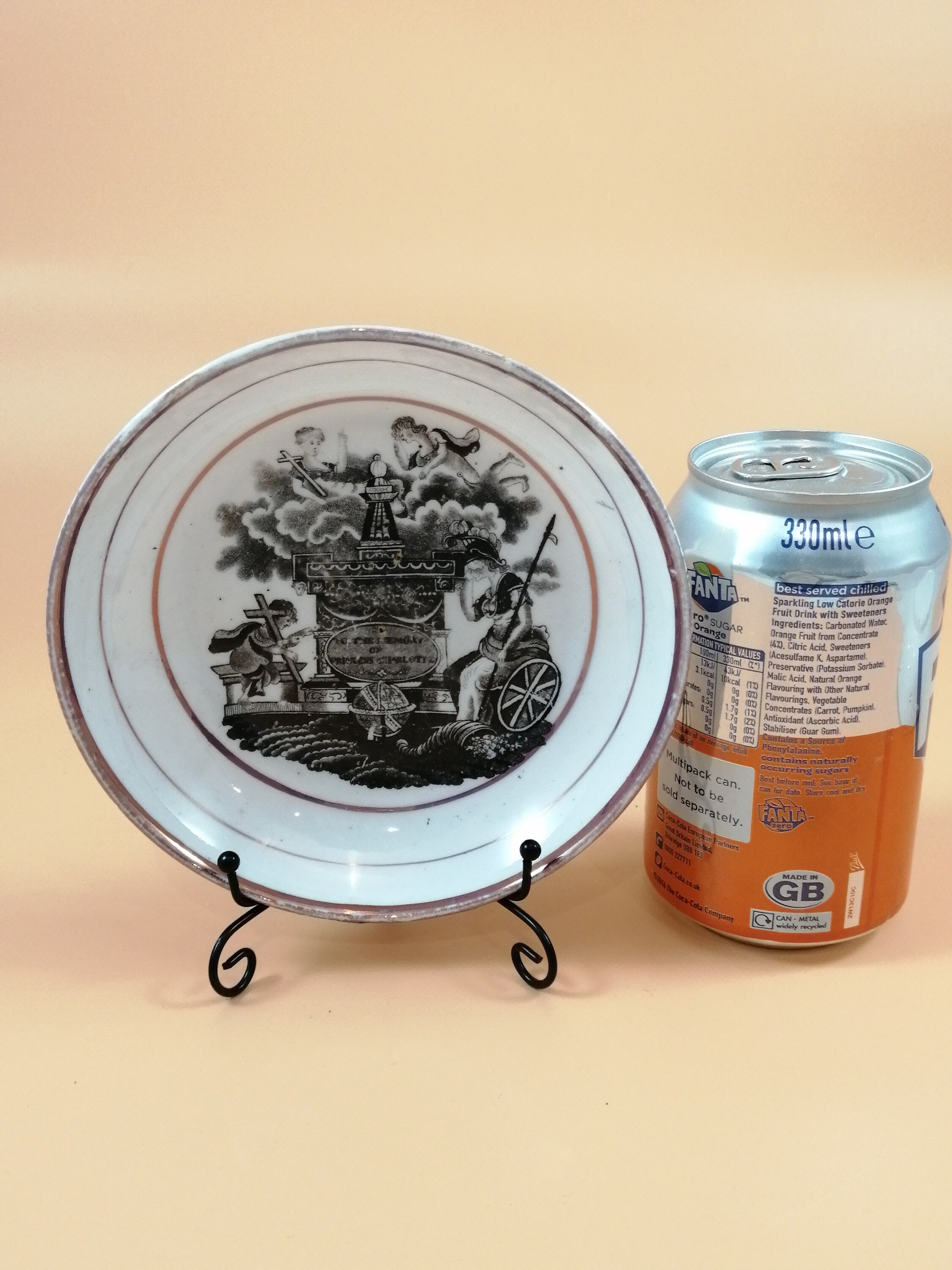 Rare Princess Charlotte Commemorative Saucers: Staffordshire Puce Lustre Mourning Ware, 1817