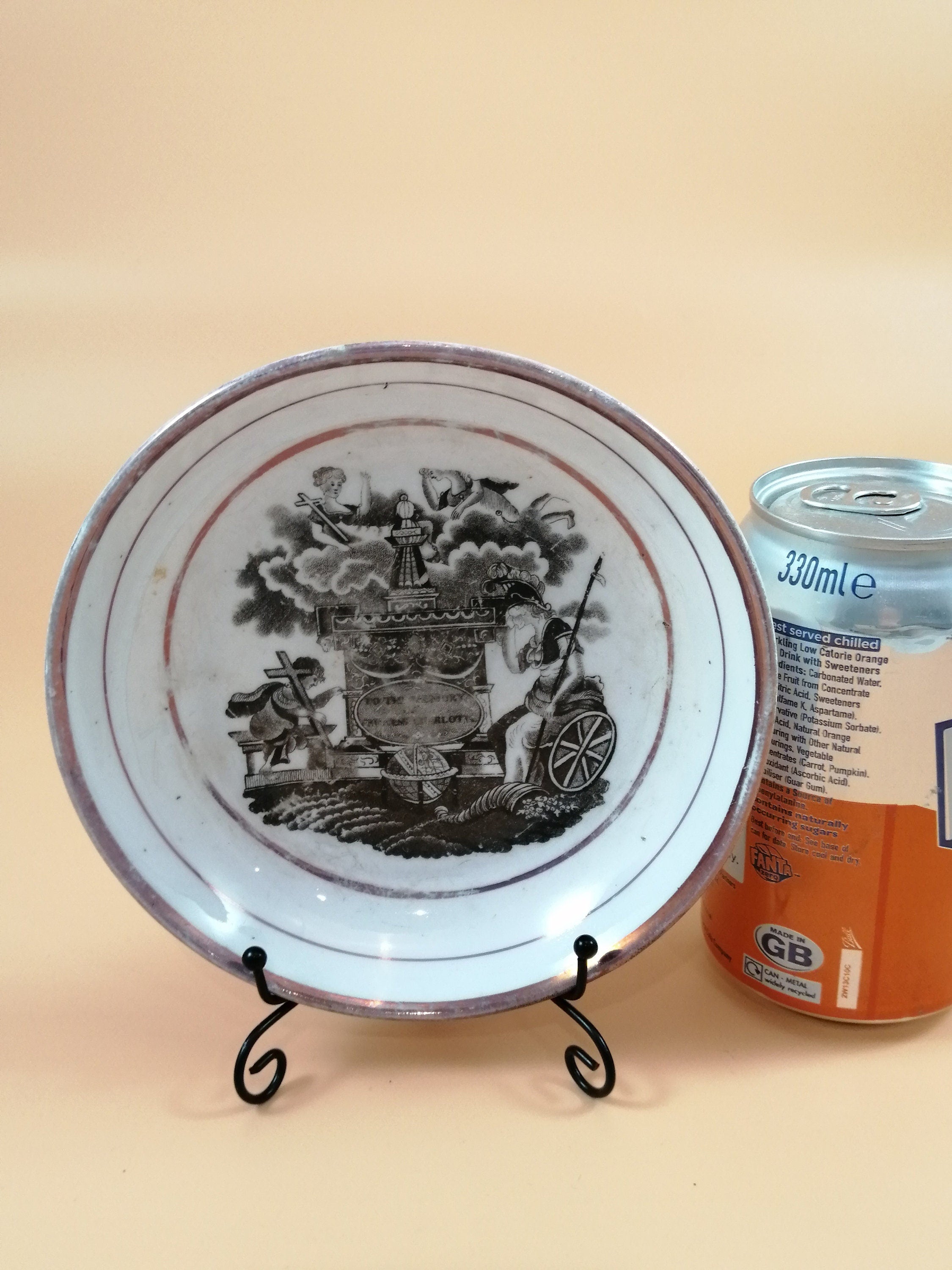 Rare Princess Charlotte Commemorative Saucers: Staffordshire Puce Lustre Mourning Ware, 1817