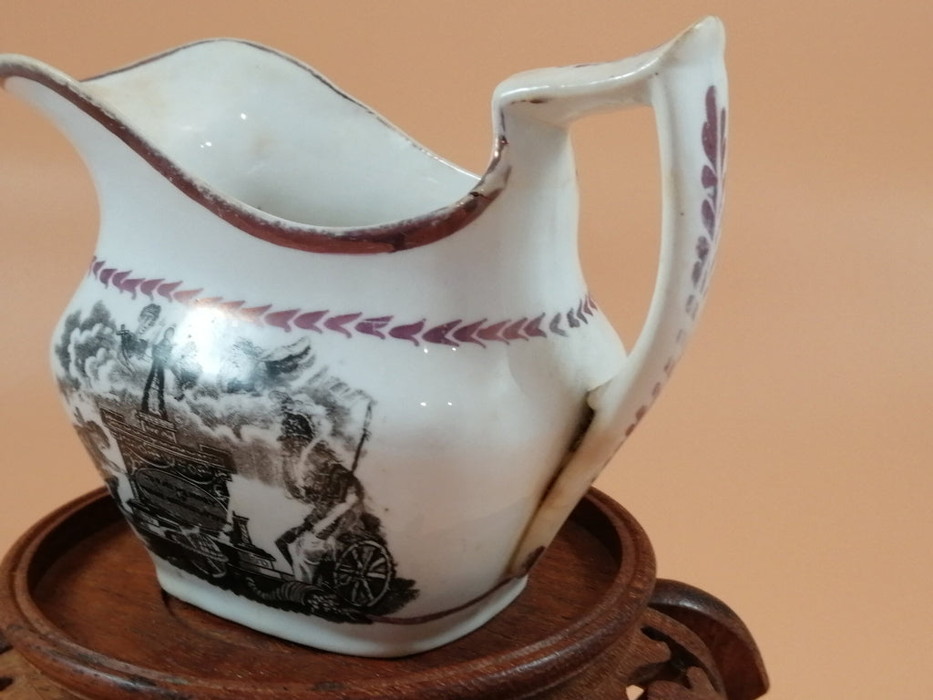 Antique 1817 Princess Charlotte Lustreware Jug: Staffordshire Britannia Mourning Print