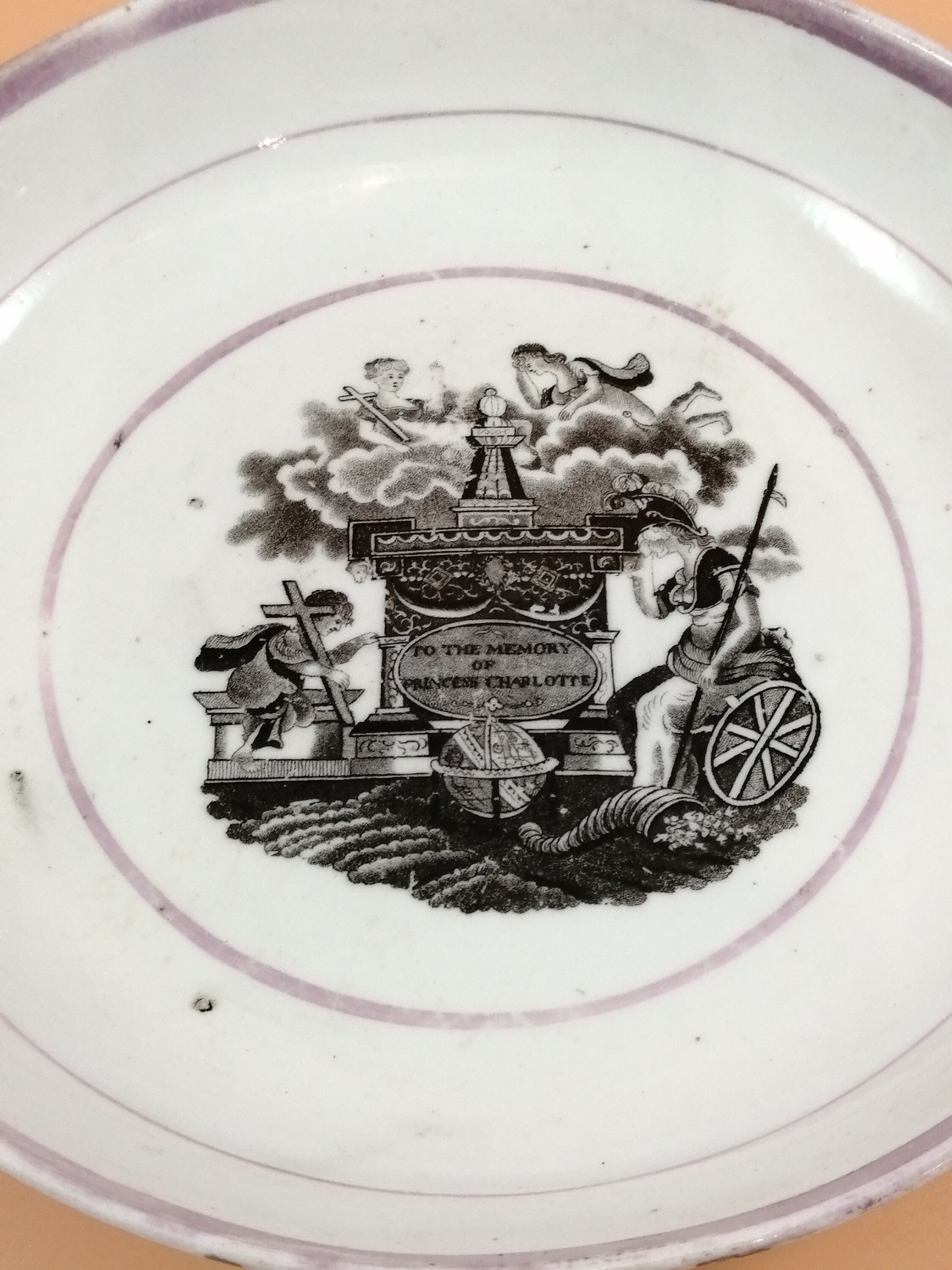 Antique Staffordshire Lustreware Saucer: Princess Charlotte Memorial, 1817