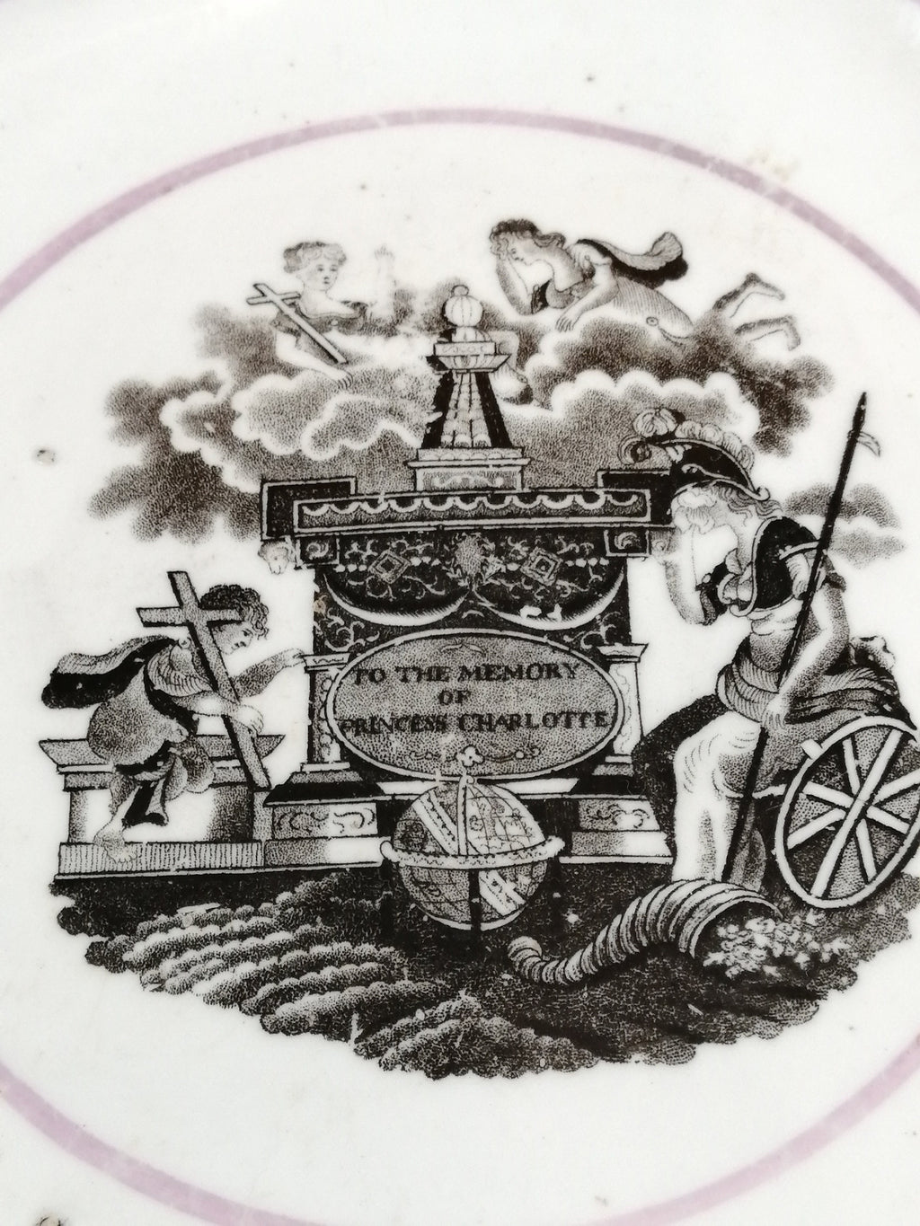 Antique Staffordshire Lustreware Saucer: Princess Charlotte Memorial, 1817