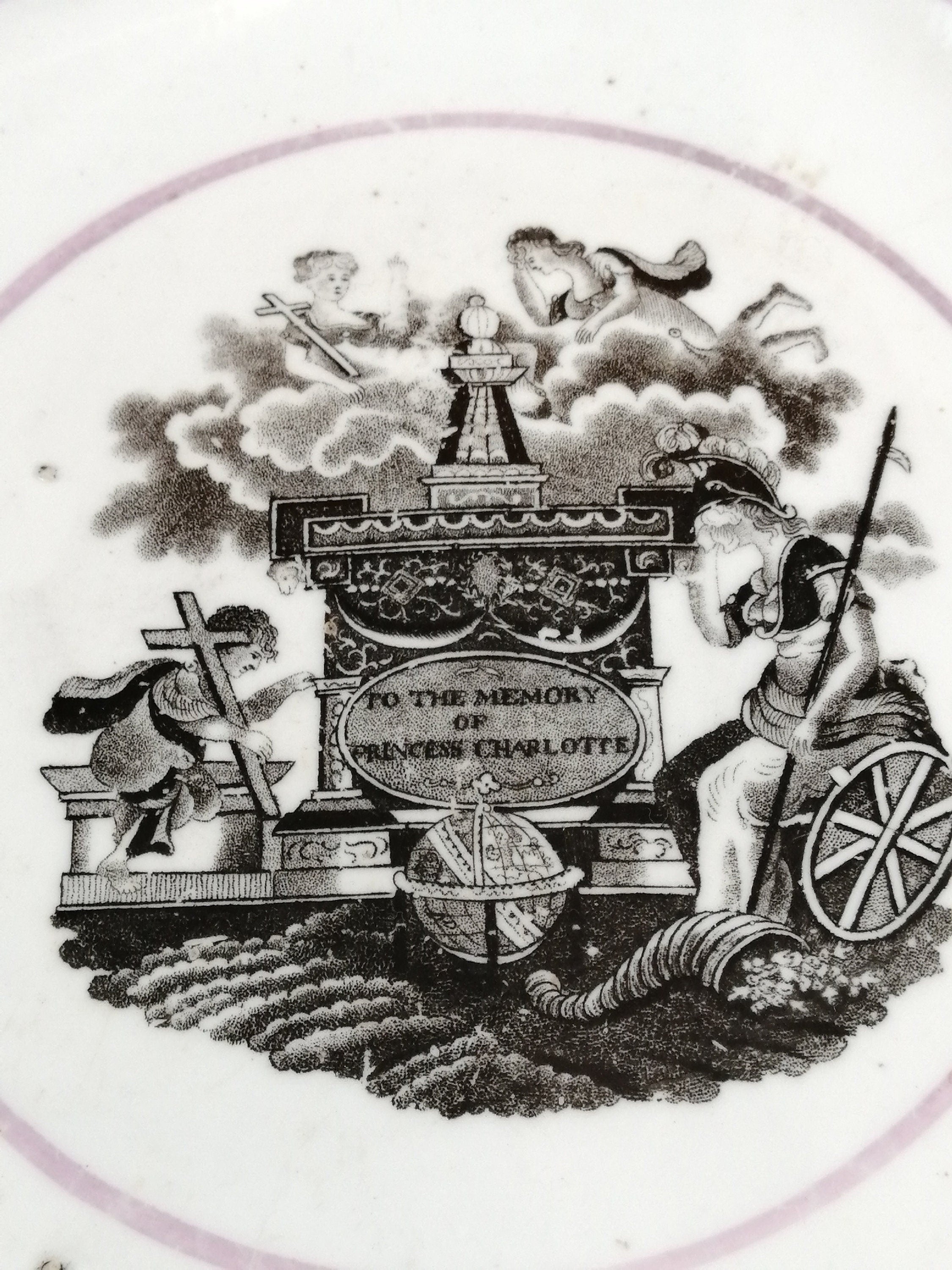 Antique Staffordshire Lustreware Saucer: Princess Charlotte Memorial, 1817