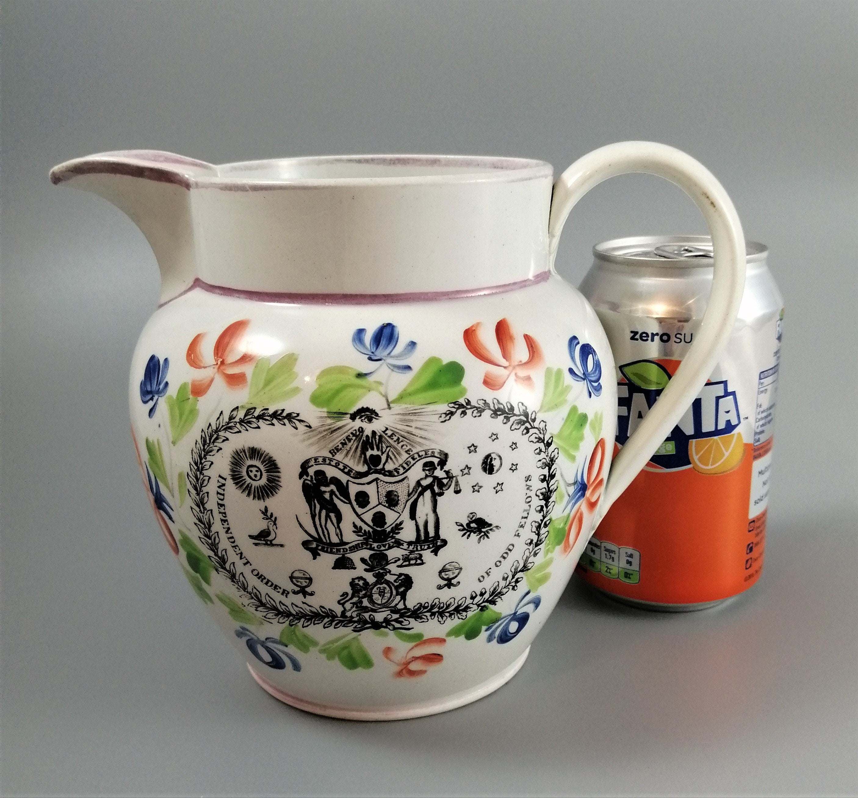 Antique jug with Masonic designs, Independent Order of Odd Fellows .Rare