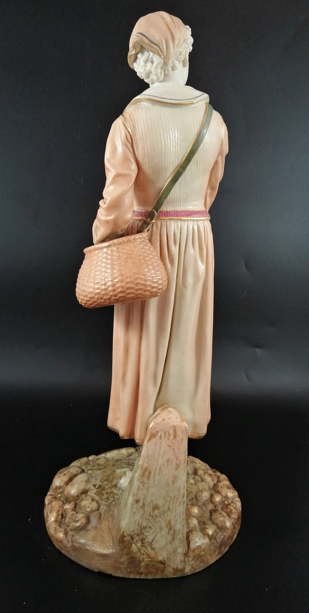 Royal Worcester Porcelain Figurine: French Fisher Girl, James Hadley 1886, 17" Antique Decor