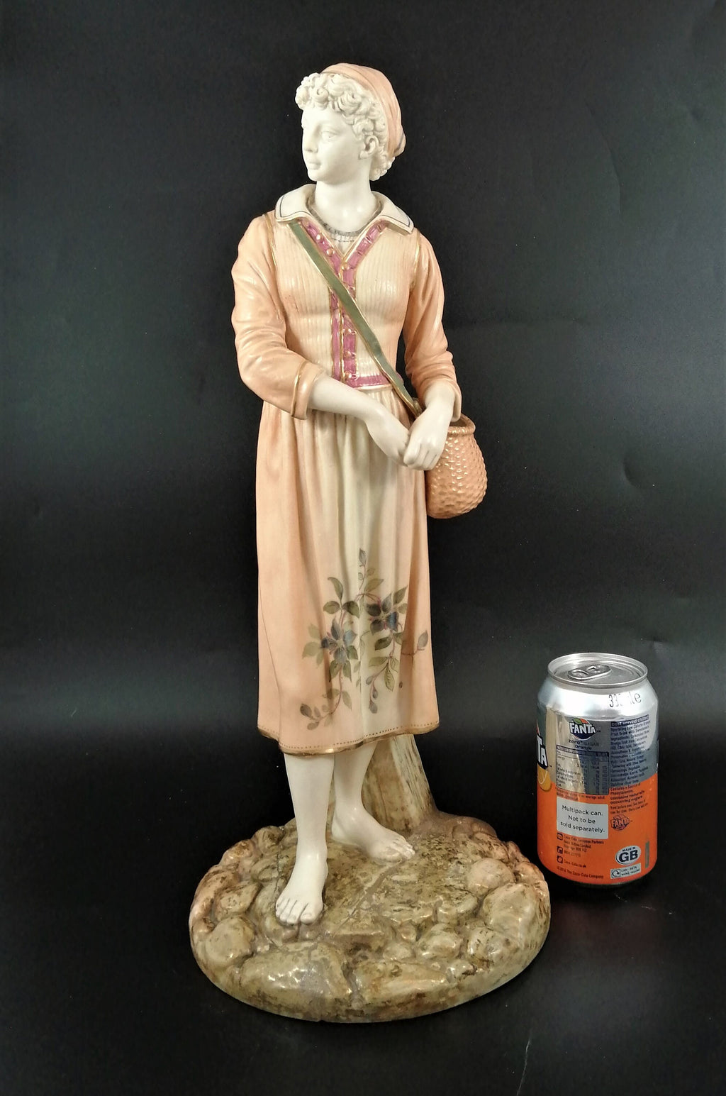 Royal Worcester Porcelain Figurine: French Fisher Girl, James Hadley 1886, 17" Antique Decor