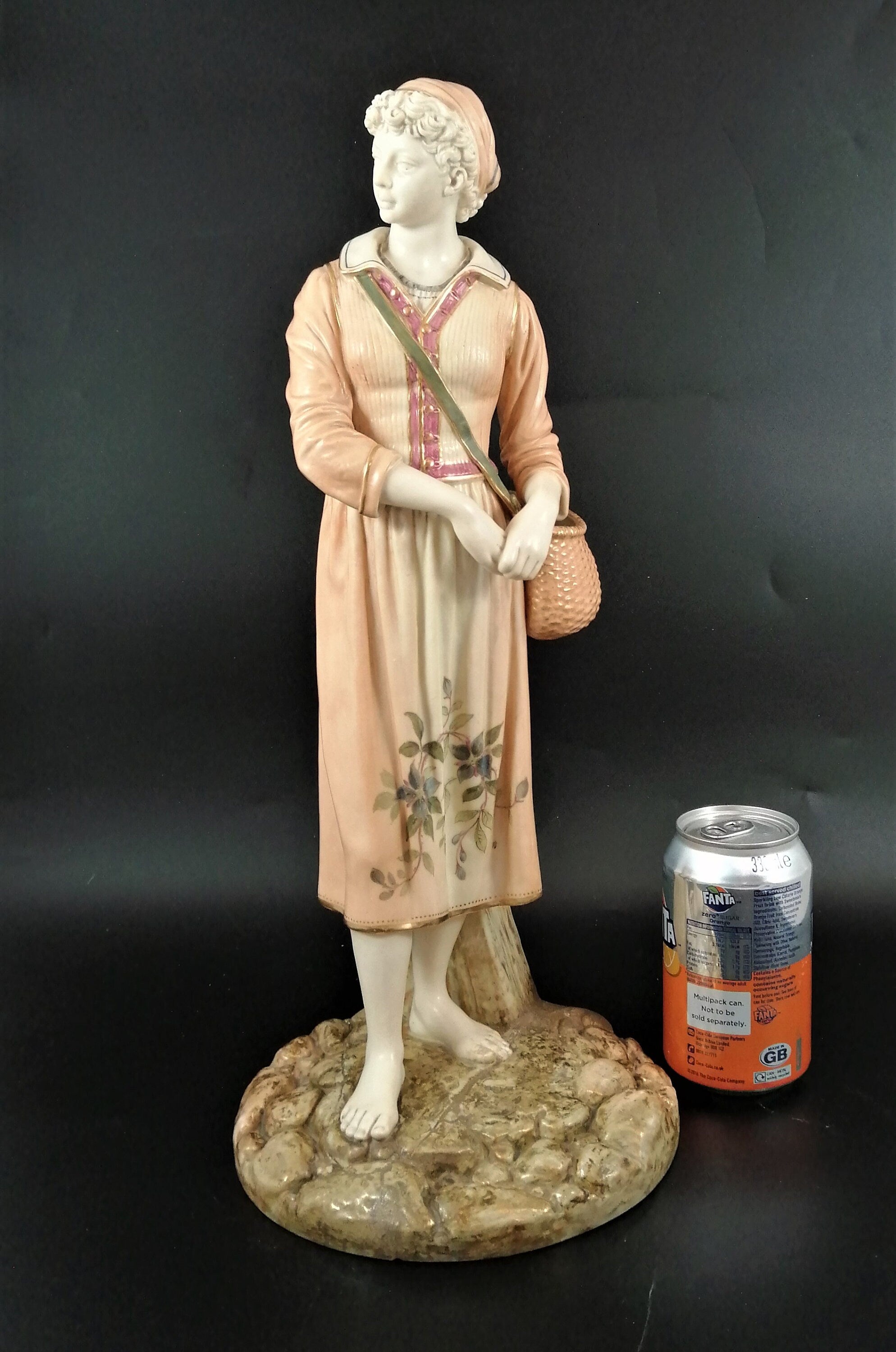 Royal Worcester Porcelain Figurine: French Fisher Girl, James Hadley 1886, 17" Antique Decor