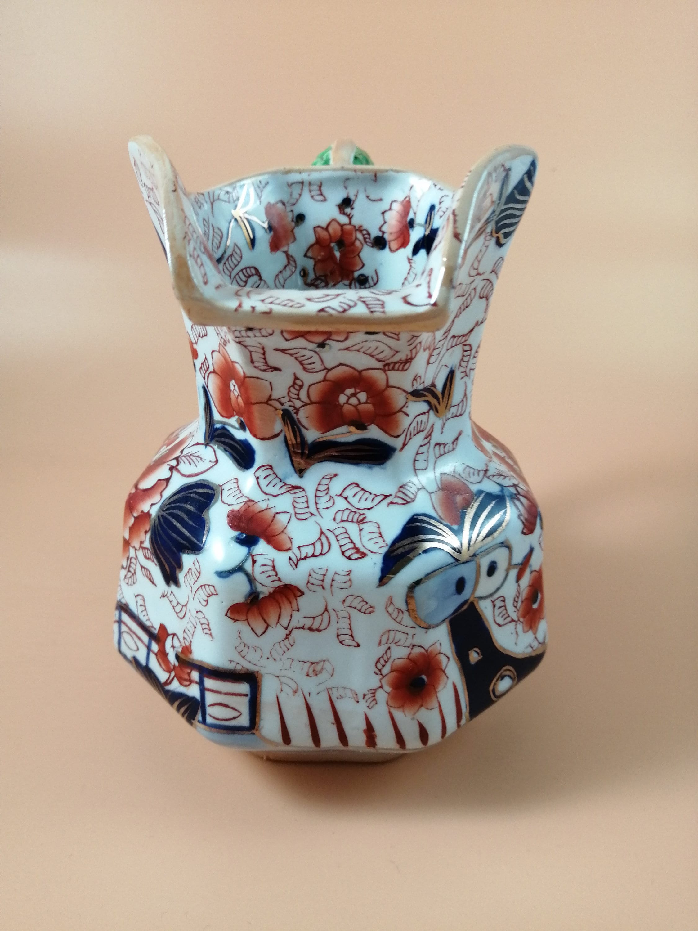 Antique Mason's Ironstone Jug: Serpent Handle, Imari Palette, Gilded Accents