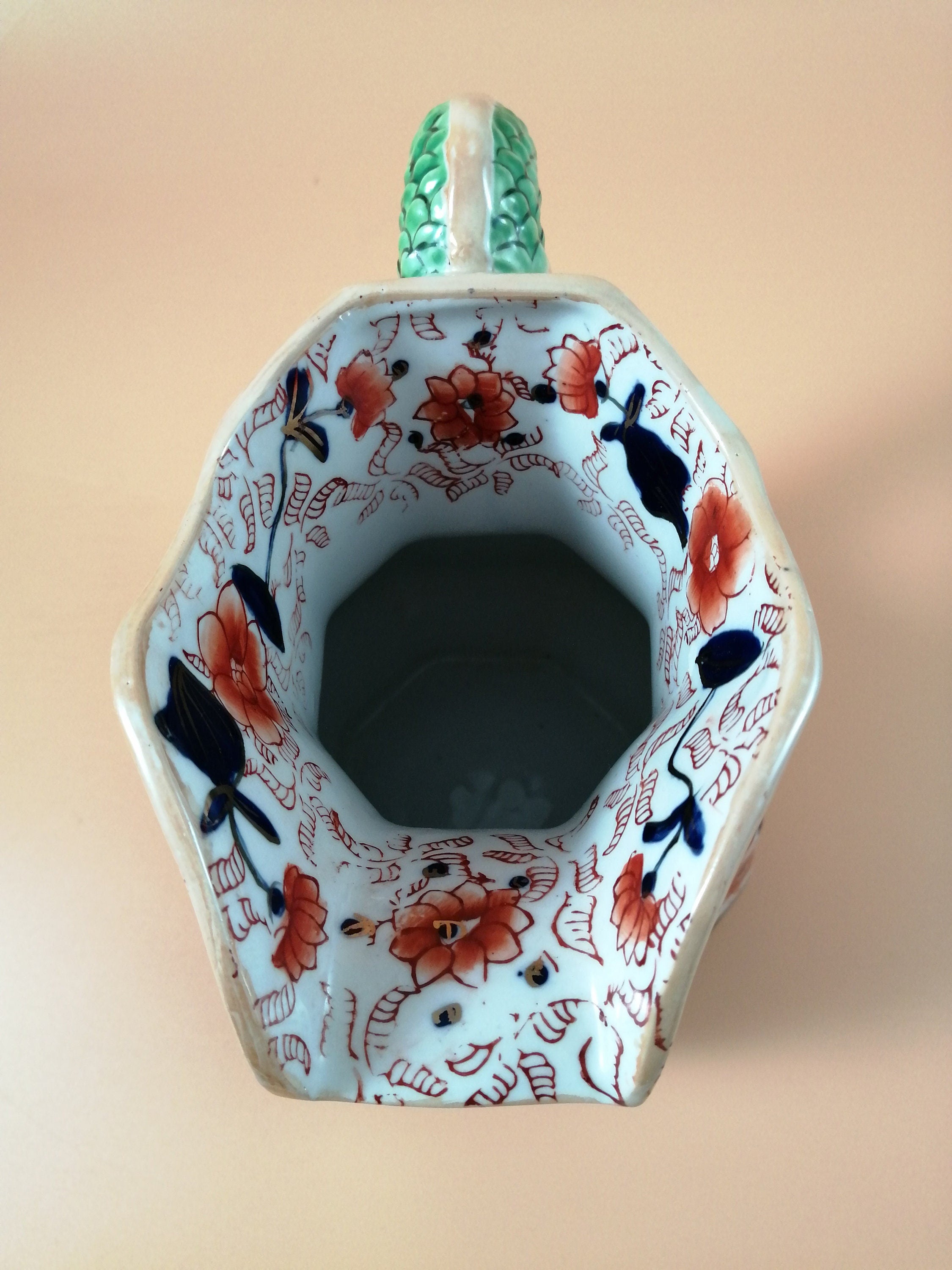 Antique Mason's Ironstone Jug: Serpent Handle, Imari Palette, Gilded Accents