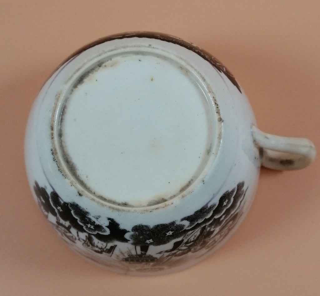 Antique Princess Charlotte Memorial Tea Cup & Saucer: 1817 Staffordshire Mourning Ware